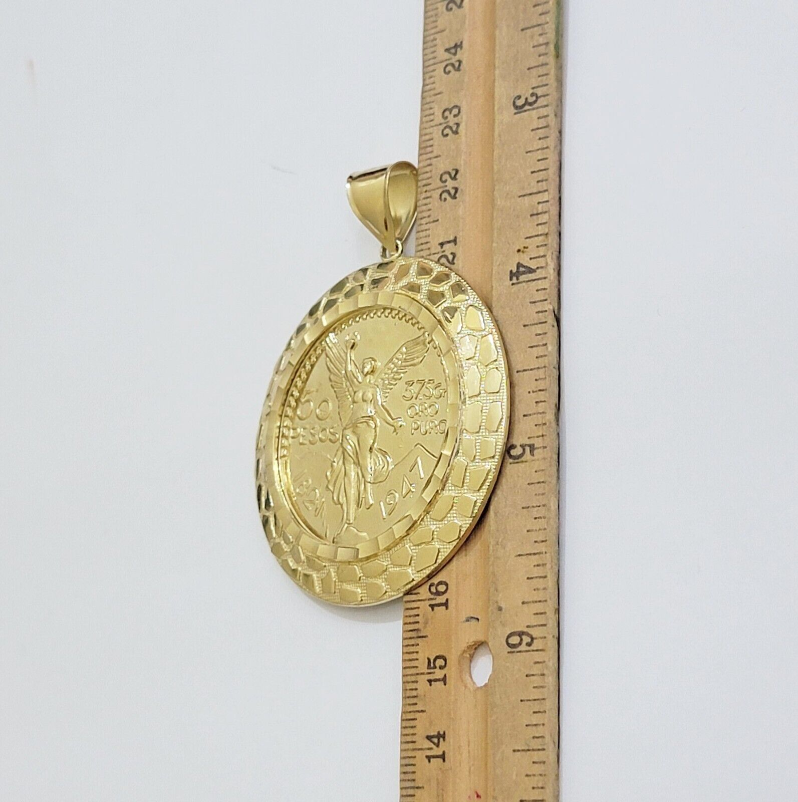 Solid 10k Gold Pendant Replica Nugget 50 Peso 1947 Mexican Centenaro Charm Style - GoldenlinQ