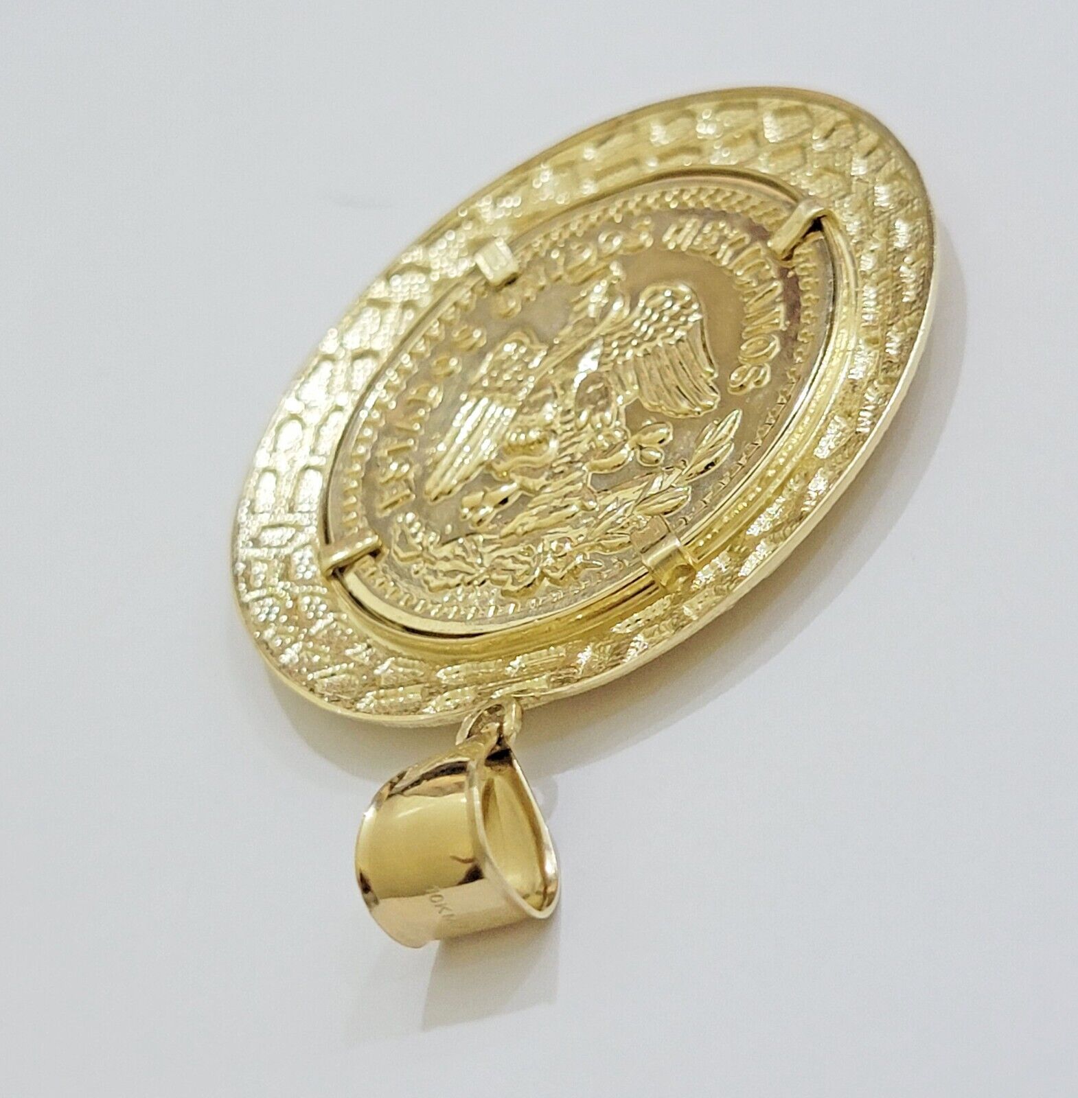 Solid 10k Gold Pendant Replica Nugget 50 Peso 1947 Mexican Centenaro Charm Style - GoldenlinQ