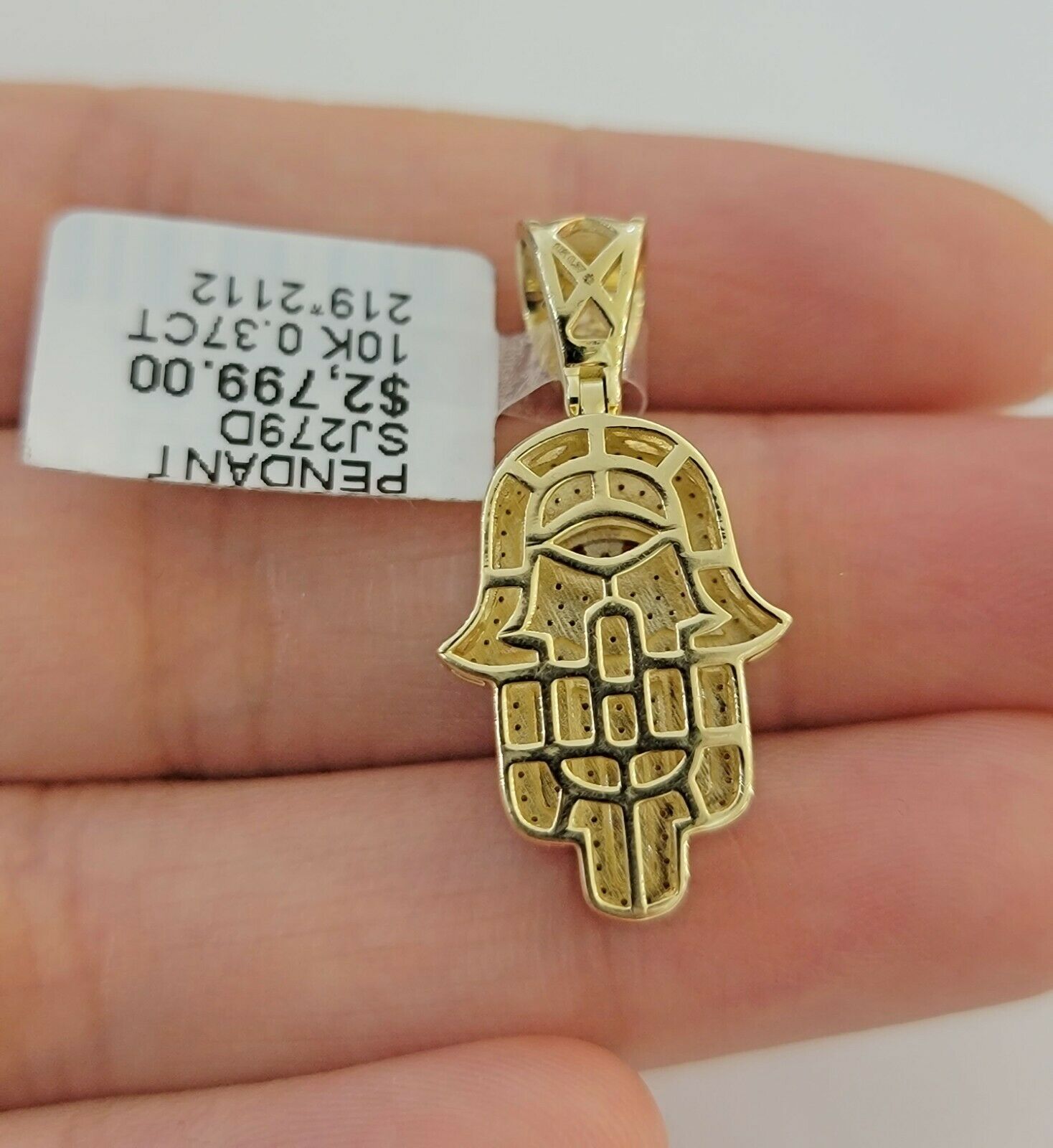 Solid 10k Gold Rope Chain Diamond Pendant Hamza Hand Charm Necklace 22" SET REAL - GoldenlinQ