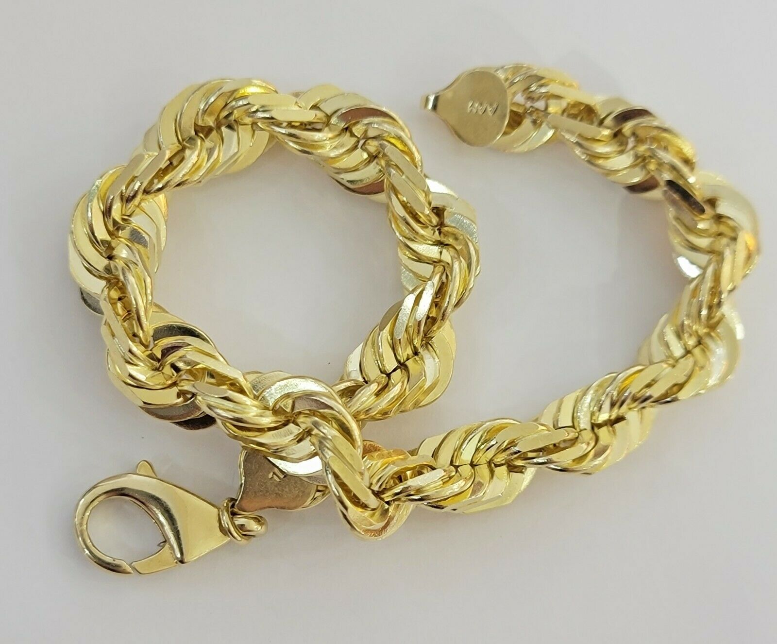Solid 10k Real Gold Rope Bracelet Mens 10mm 8" Inch 10kt Yellow Gold THICK&HEAVY - GoldenlinQ