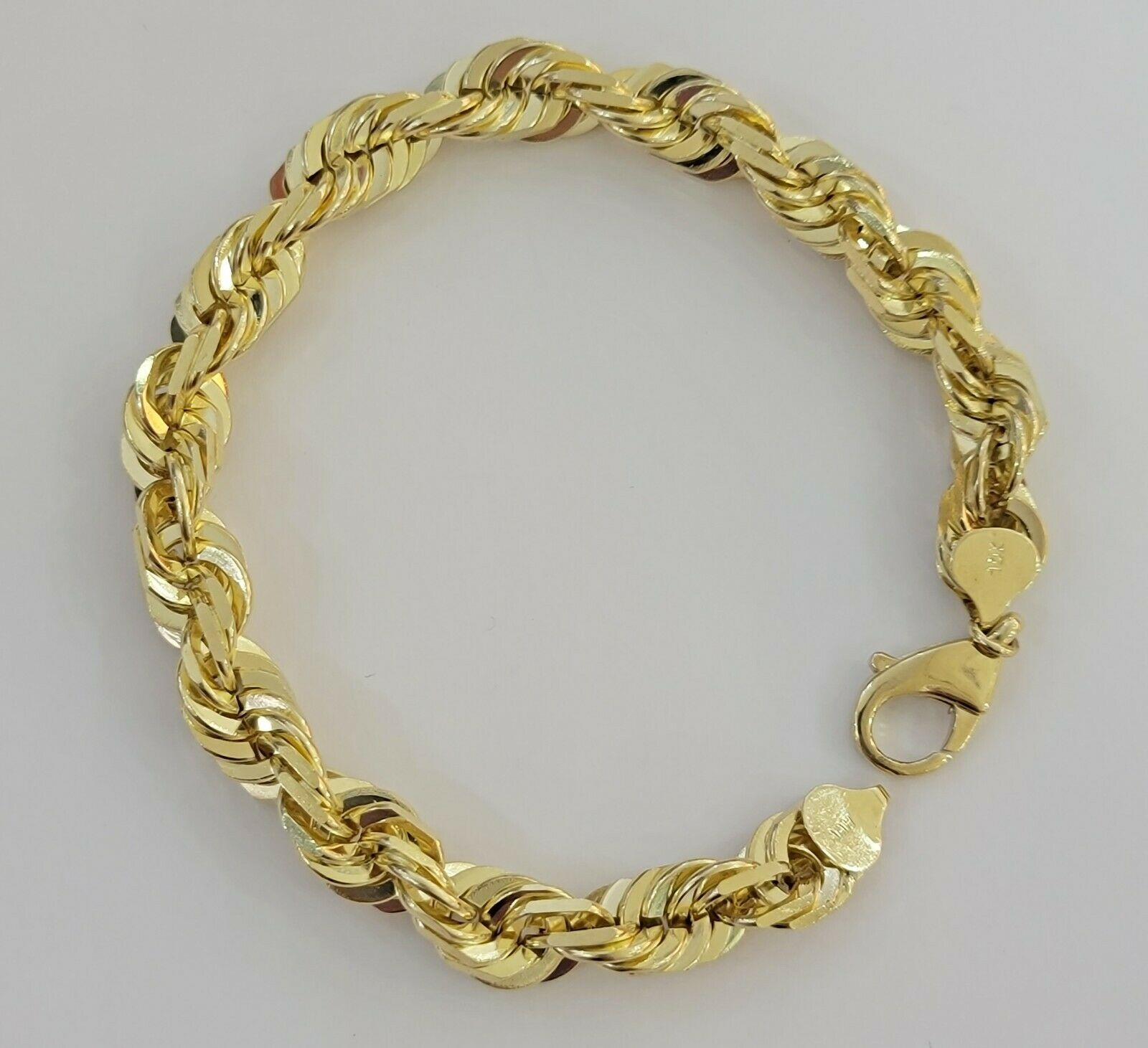 Solid 10k Real Gold Rope Bracelet Mens 10mm 9" Inch 10kt Yellow Gold THICK&HEAVY - GoldenlinQ