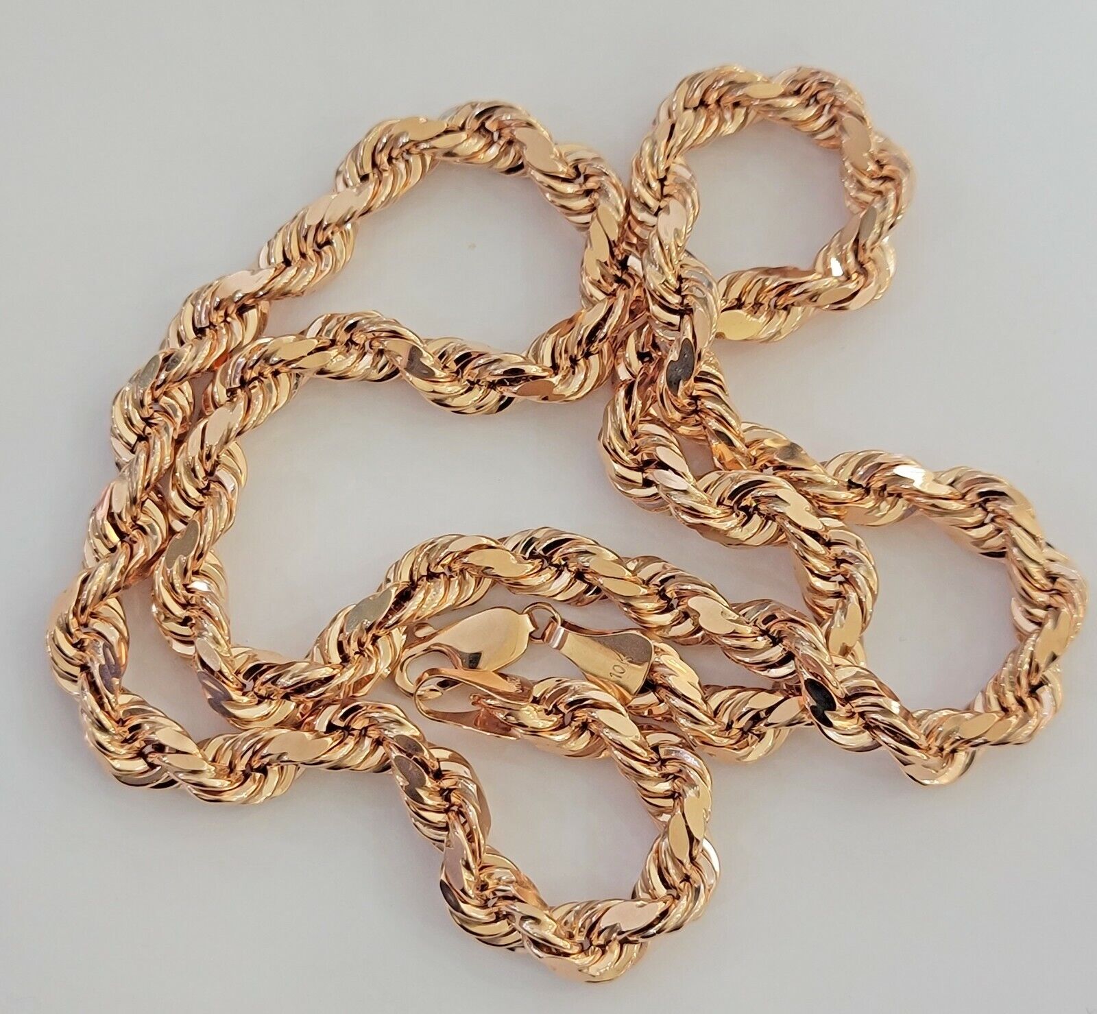 Solid 10k Rose Gold Rope Necklace Mens 8mm 22" Inch Long Heavy Solid 10kt - GoldenlinQ