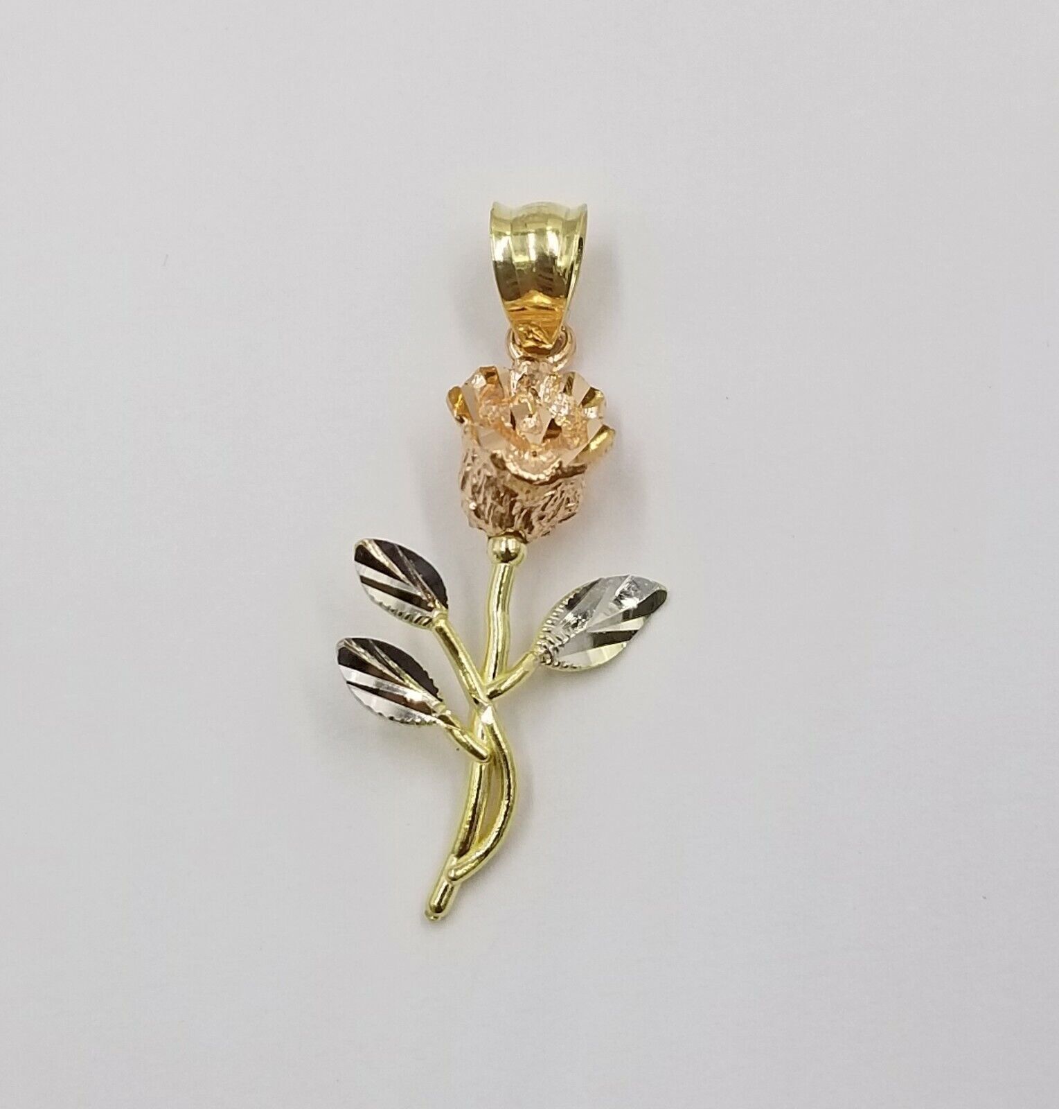 Solid 10k Rose Yellow White Gold Rose Flower Charm Trio Pendant Charm Women REAL - GoldenlinQ