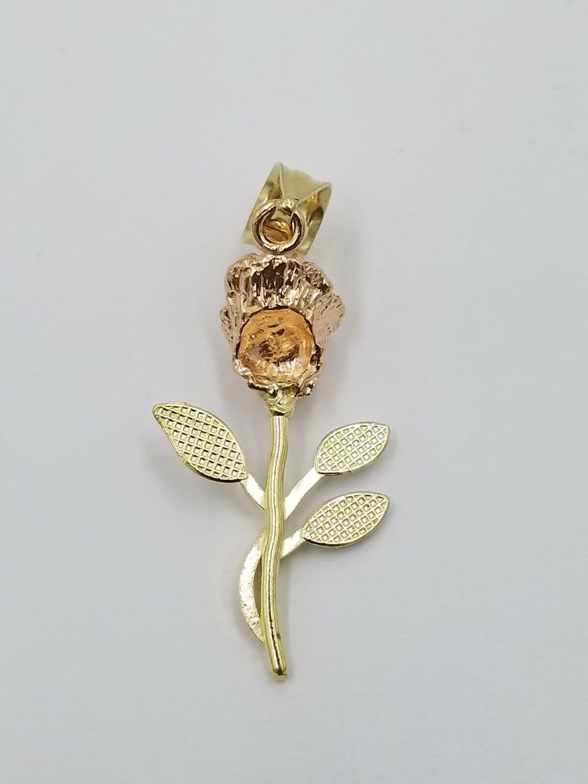 Solid 10k Rose Yellow White Gold Rose Flower Charm Trio Pendant Charm Women REAL - GoldenlinQ