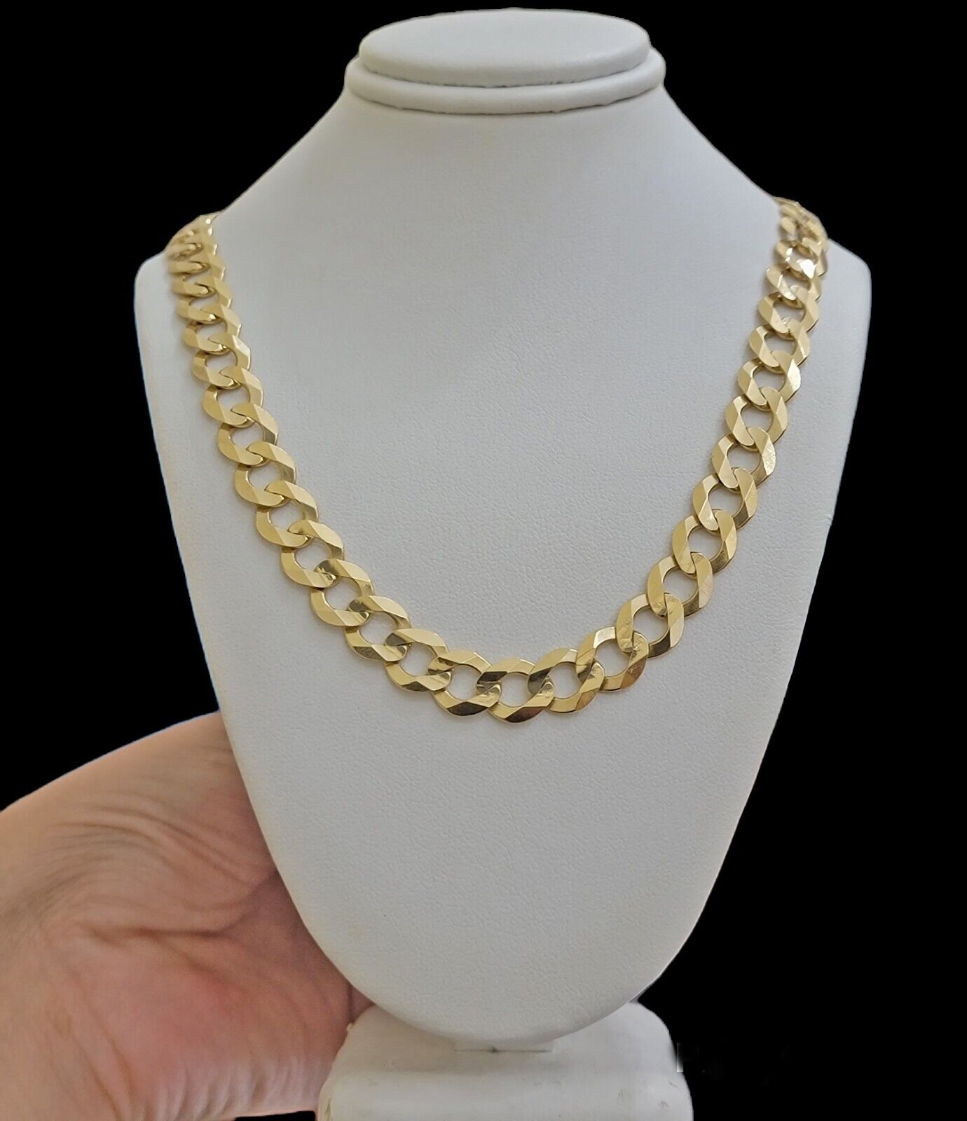 Solid 10K Yellow Gold 10mm Cuban Curb Link Chain Necklace 22 Inch Men, Real 10kt - GoldenlinQ