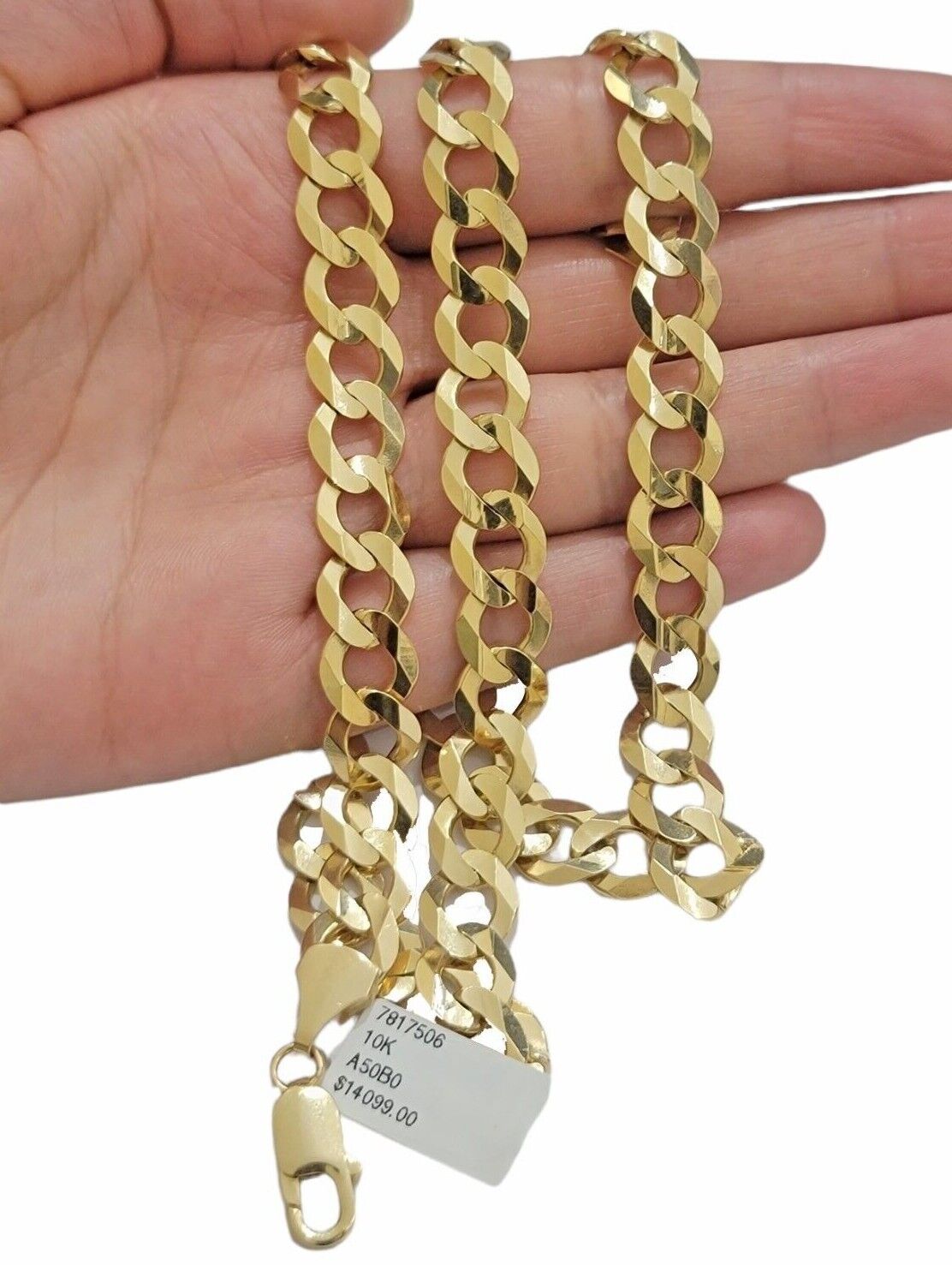Solid 10K Yellow Gold 10mm Cuban Curb Link Chain Necklace 28 Inch Men, Real 10kt - GoldenlinQ