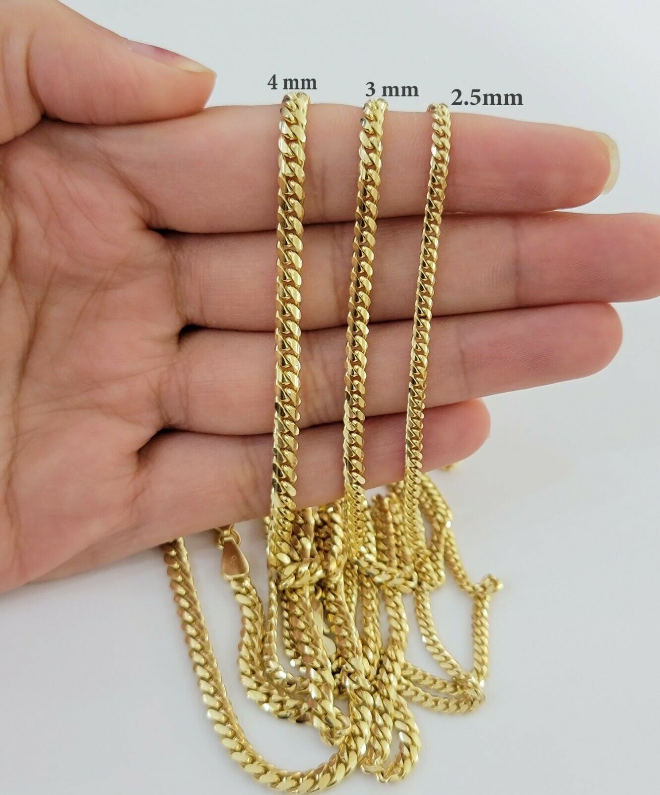 SOLID 10K Yellow Gold Chain Miami Cuban Necklace Men Women 18" - 24" 2.5mm 3mm 4mm - GoldenlinQ