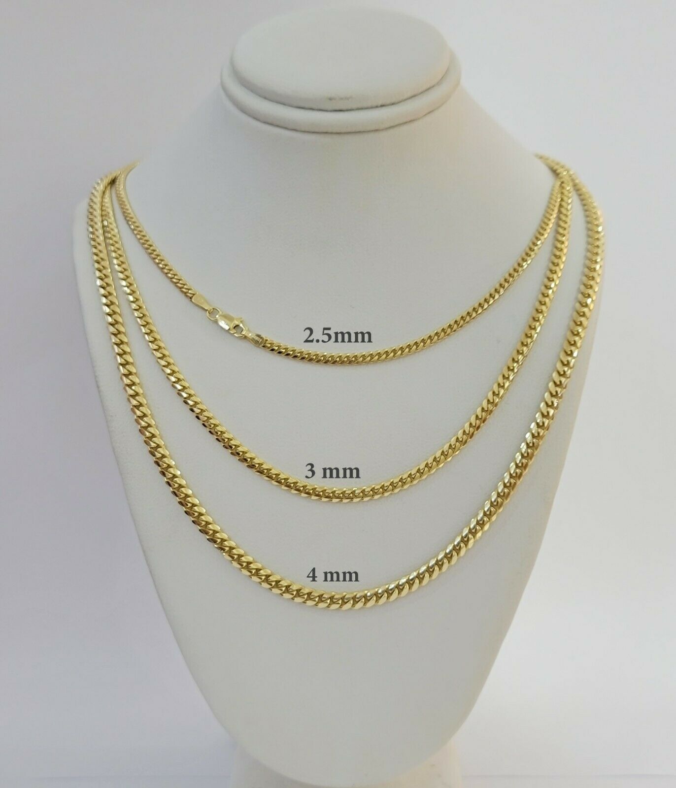 SOLID 10K Yellow Gold Chain Miami Cuban Necklace Men Women 18" - 24" 2.5mm 3mm 4mm - GoldenlinQ