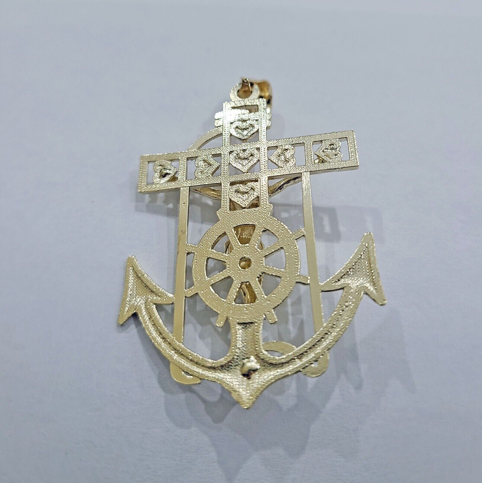 Solid 10k Yellow Gold Charm Anchor Pendant Mens Real 10 KT With Jesus crucifix - GoldenlinQ