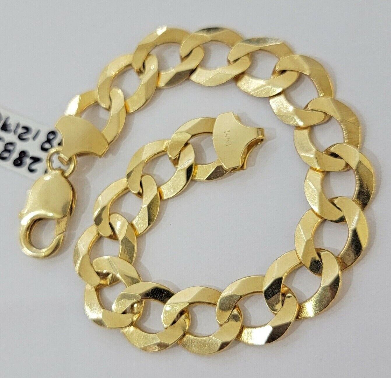 Solid 10k Yellow Gold Cuban Curb link Bracelet 9" 13mm Real 10kt Real Gold Sale - GoldenlinQ