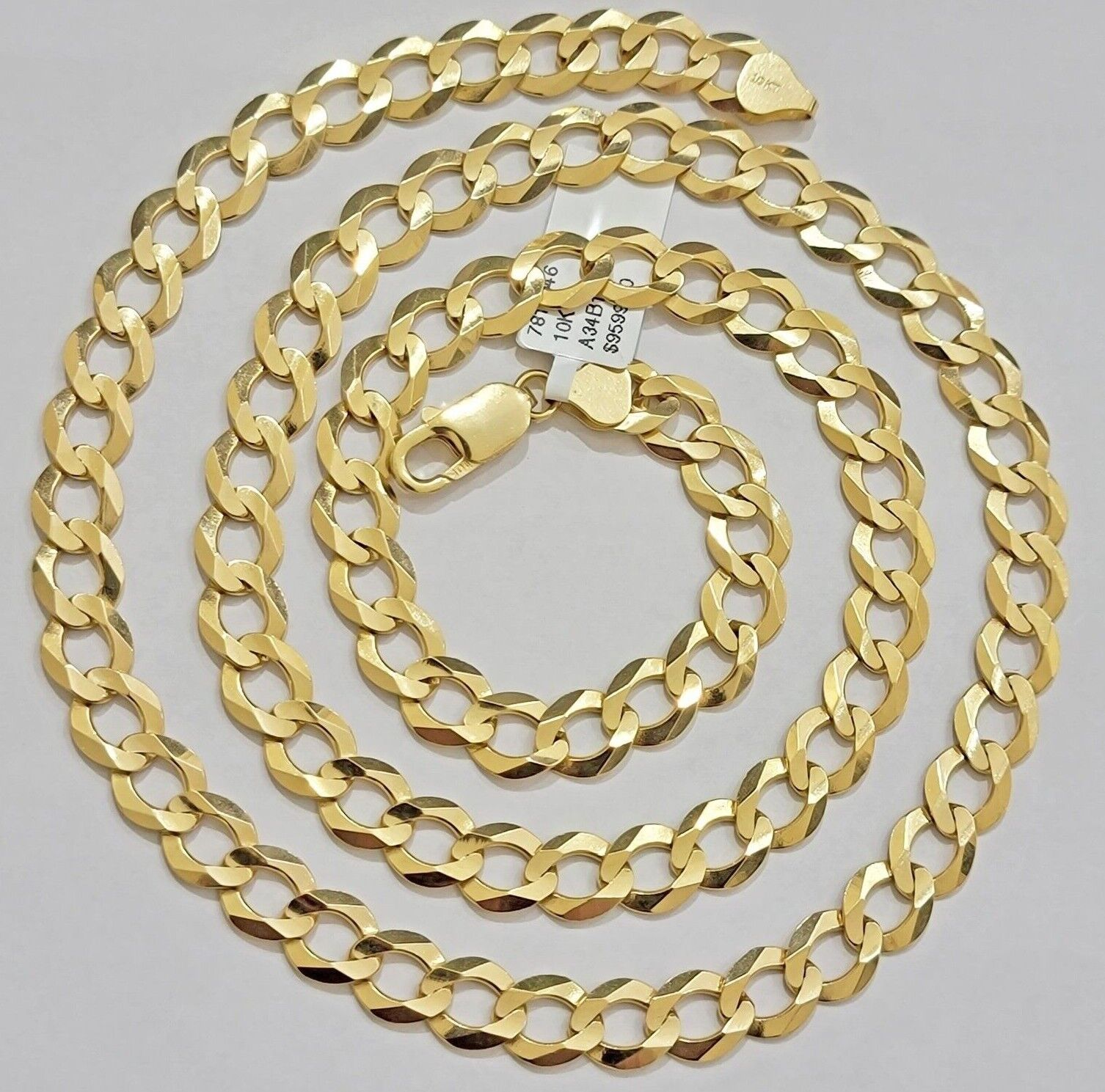 Solid 10K Yellow Gold Cuban Curb Link Chain Necklace 9mm 30 Inch Mens, Real 10kt - GoldenlinQ