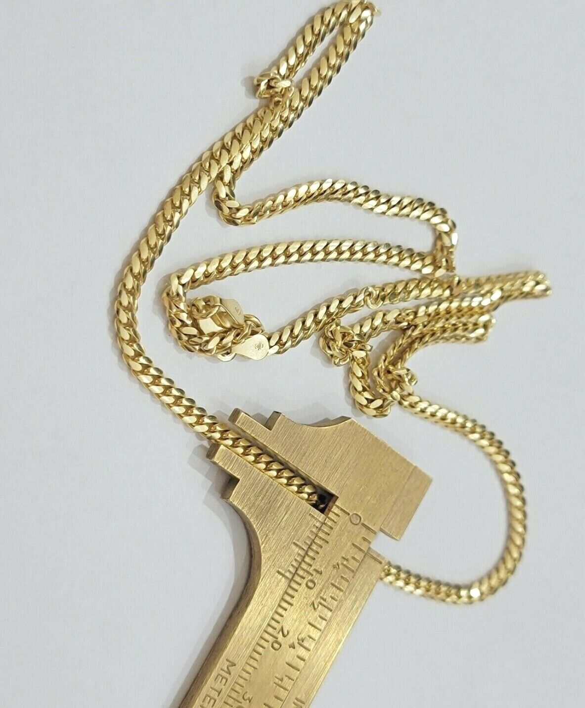 Solid 10k Yellow Gold Cuban link Chain & Nugget Charm Pendant Necklace 4mm 26 Inch - GoldenlinQ