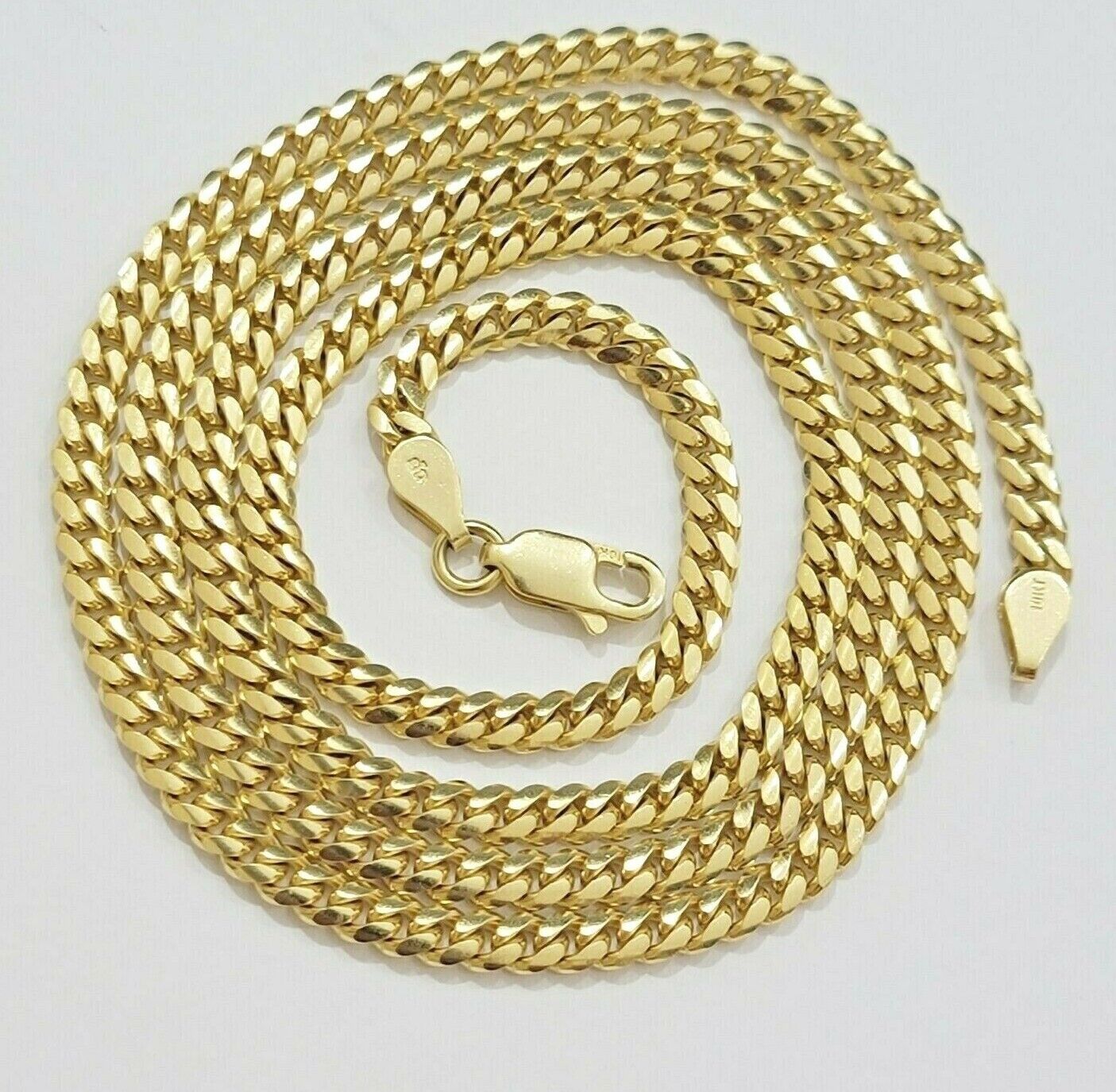 Solid 10k Yellow Gold Cuban link Chain & Nugget Charm Pendant Necklace 4mm 26 Inch - GoldenlinQ