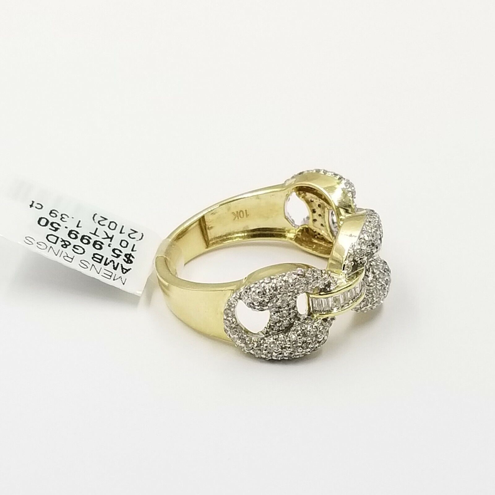 Solid 10K Yellow Gold Cuban Link Diamond Genuine Ring Weeding Band Men REAL - GoldenlinQ