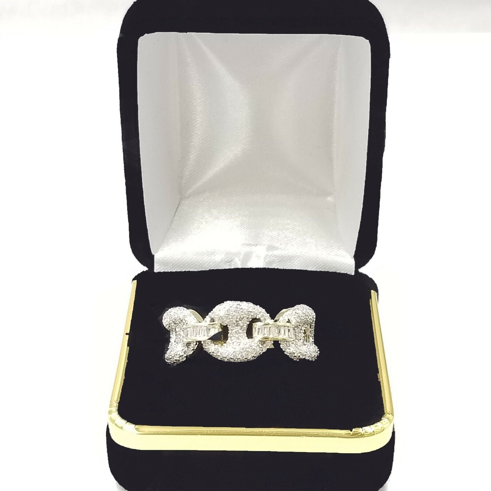 Solid 10K Yellow Gold Cuban Link Diamond Genuine Ring Weeding Band Men REAL - GoldenlinQ