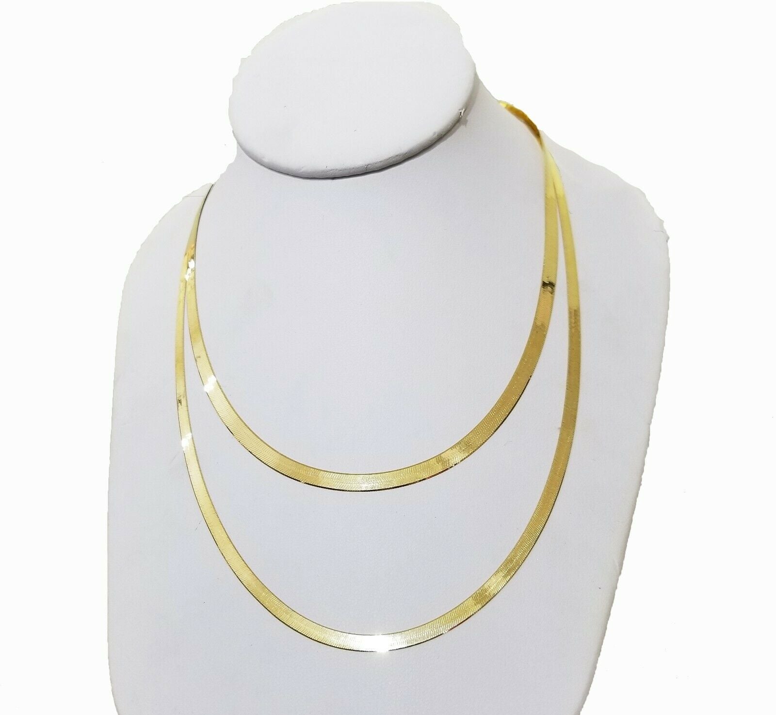 Solid 10k Yellow Gold Herringbone Necklace 18" - 24" Inch 3mm 4mm REAL 10kt Chain - GoldenlinQ