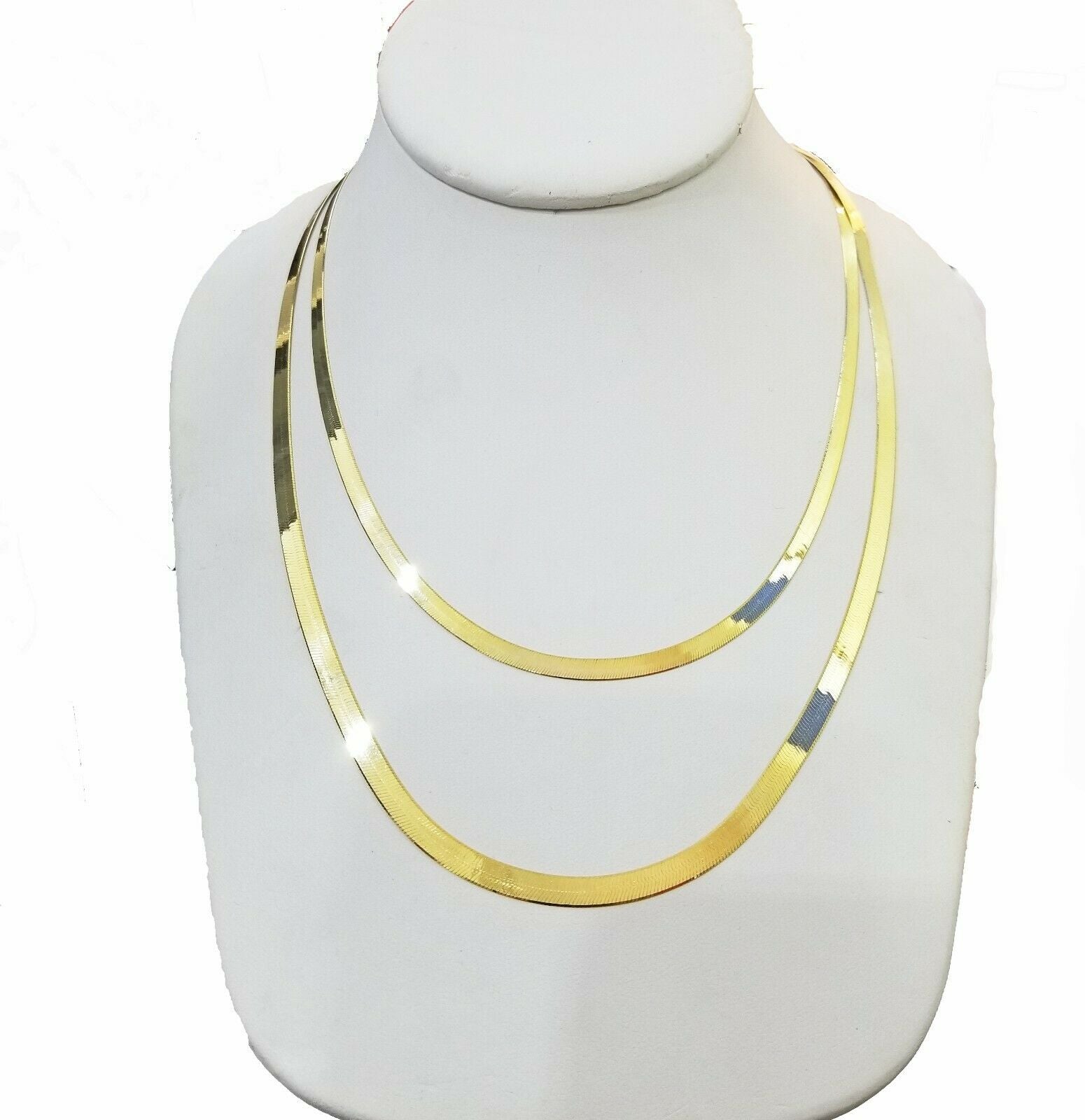 Solid 10k Yellow Gold Herringbone Necklace 18" - 24" Inch 3mm 4mm REAL 10kt Chain - GoldenlinQ