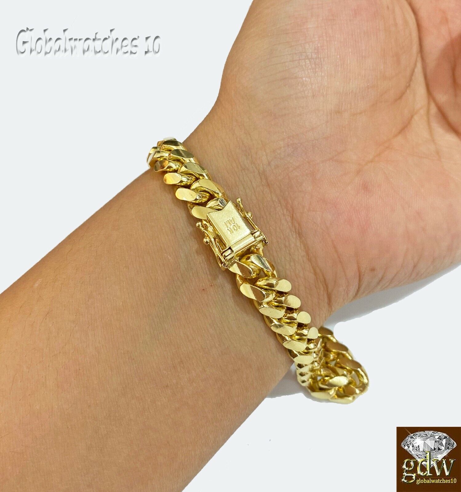 Solid 10k Yellow Gold Miami Cuban Bracelet Box Lock strong Heavy Link 9mm 7.5" - GoldenlinQ