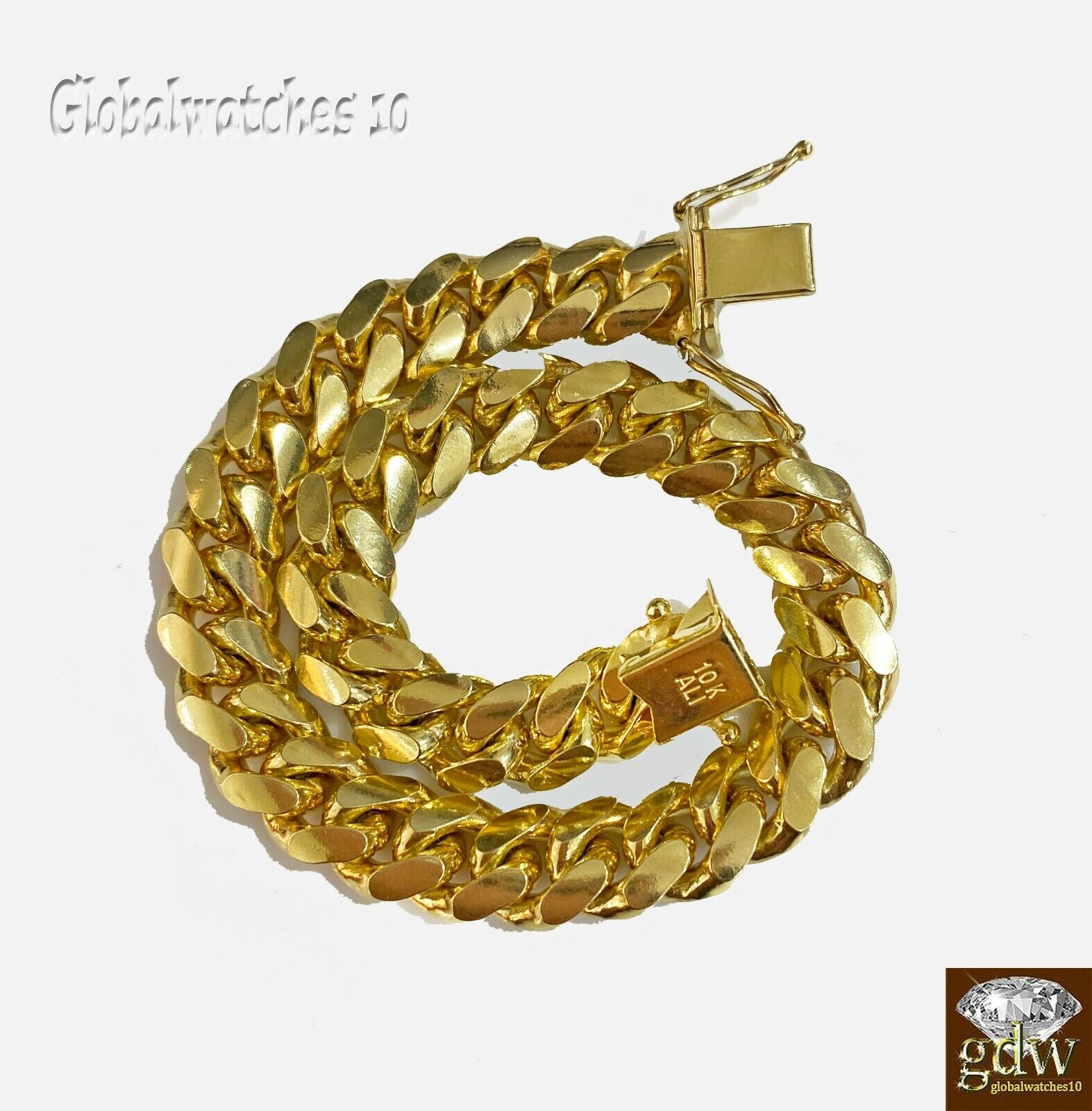 Solid 10k Yellow Gold Miami Cuban Bracelet Box Lock strong Heavy Link 9mm Real - GoldenlinQ