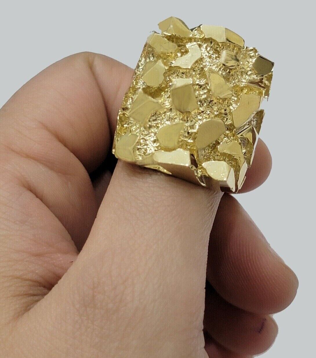 SOLID 10k Yellow Gold Nugget Ring Casual Men's Band Square New Style REAL SALE - GoldenlinQ