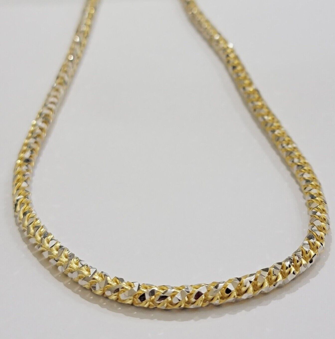 Solid 10k Yellow Gold Palm Box Chain Necklace Diamond cuts 4mm 26" Real 10KT - GoldenlinQ