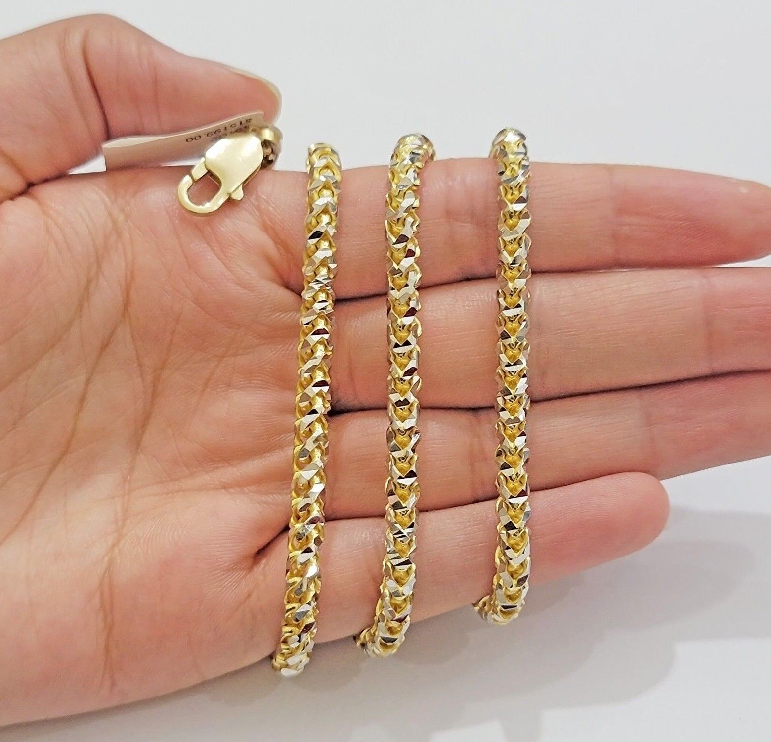 Solid 10k Yellow Gold Palm Box Chain Necklace Diamond cuts 4mm 26" Real 10KT - GoldenlinQ