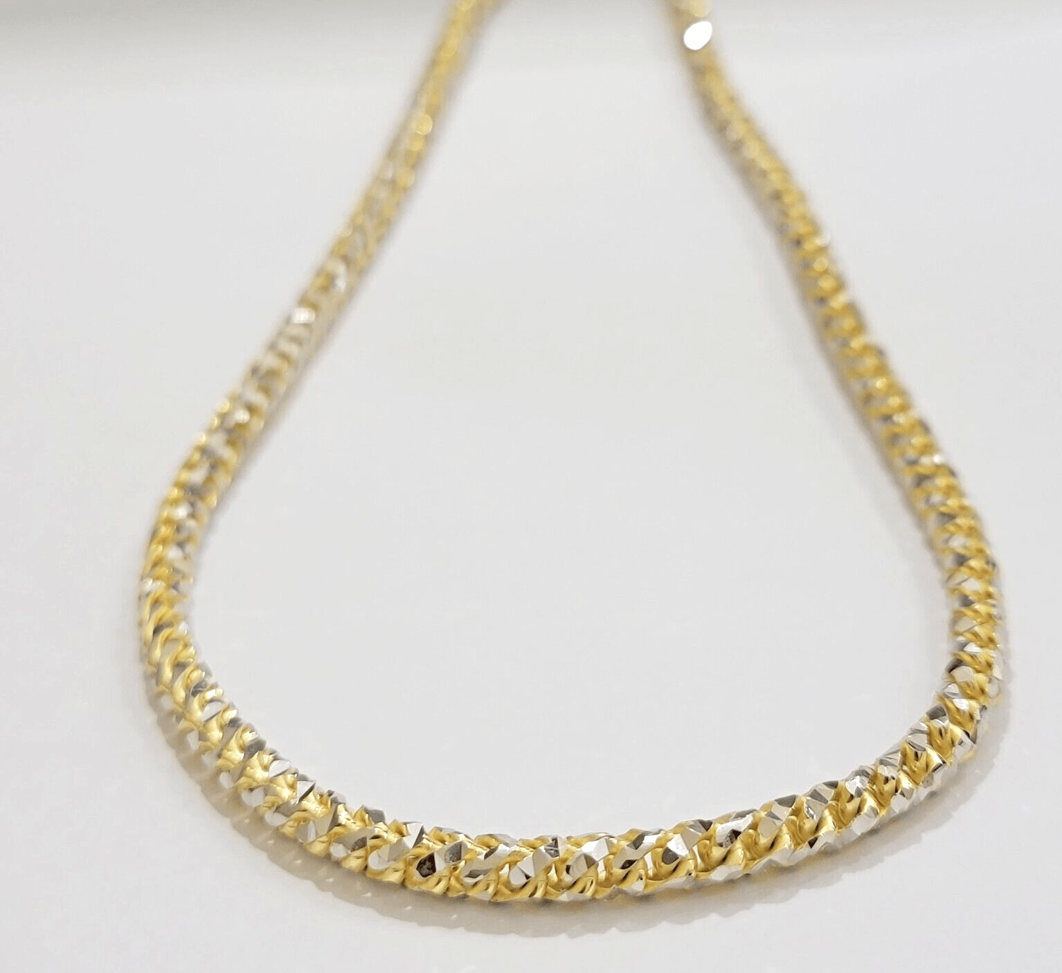 Solid 10k Yellow Gold Palm Box Chain Necklace Diamond cuts 4mm 26" Real 10KT - GoldenlinQ