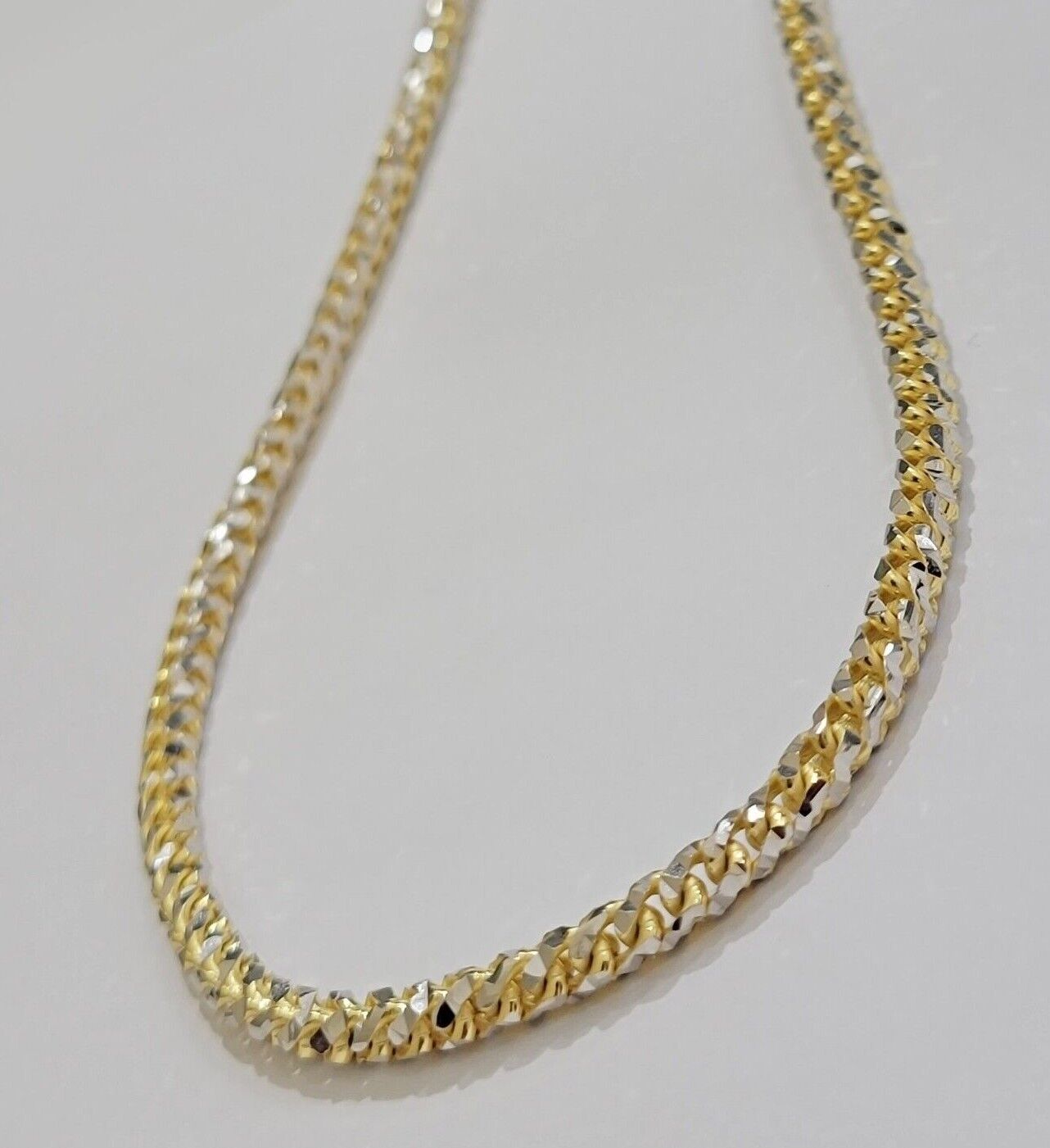 Solid 10k Yellow Gold Palm Box Chain Necklace Diamond cuts 4mm 26" Real 10KT - GoldenlinQ