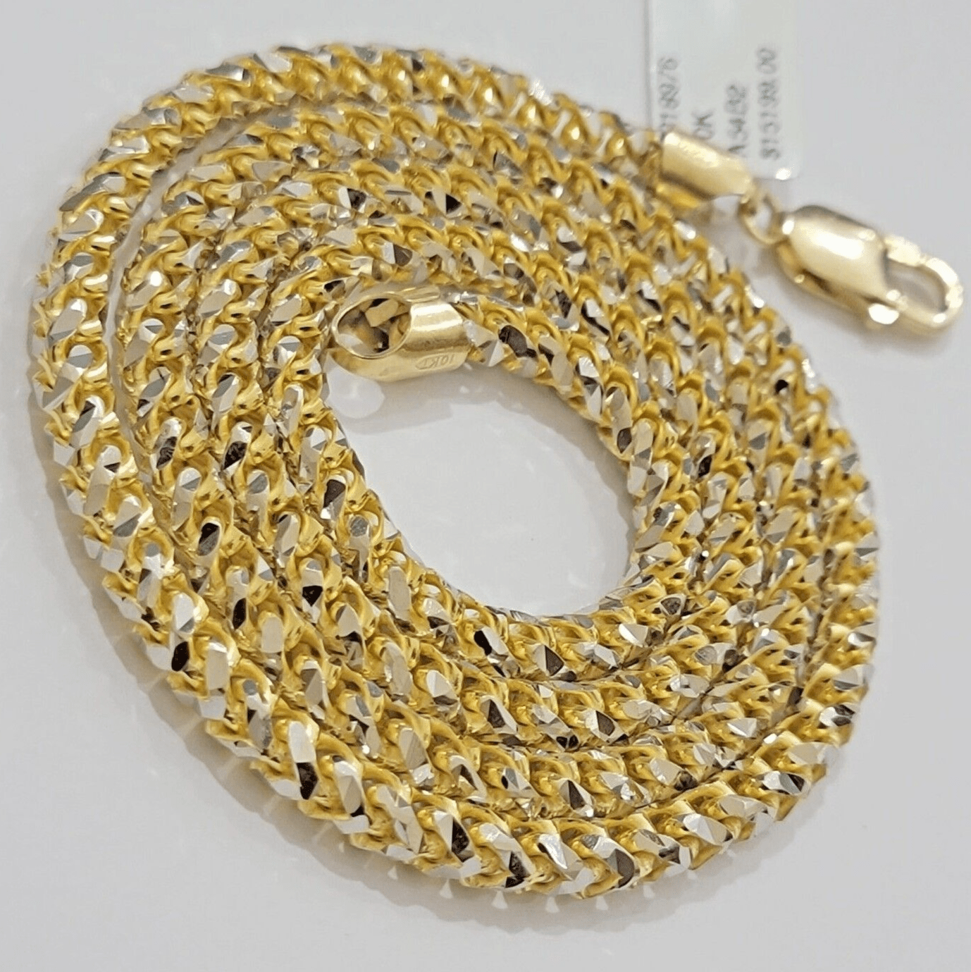 Solid 10k Yellow Gold Palm Box Chain Necklace Diamond cuts 4mm 26" Real 10KT - GoldenlinQ