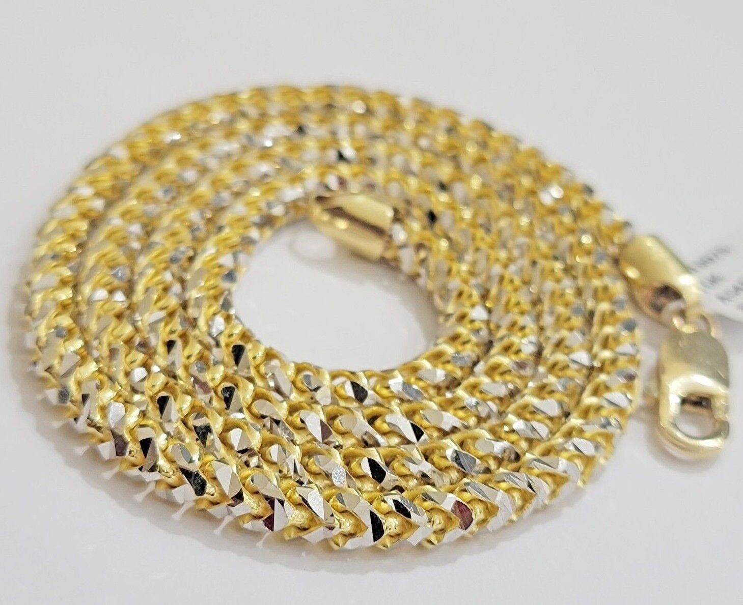 Solid 10k Yellow Gold Palm Box Chain Necklace Diamond cuts 4mm 26" Real 10KT - GoldenlinQ