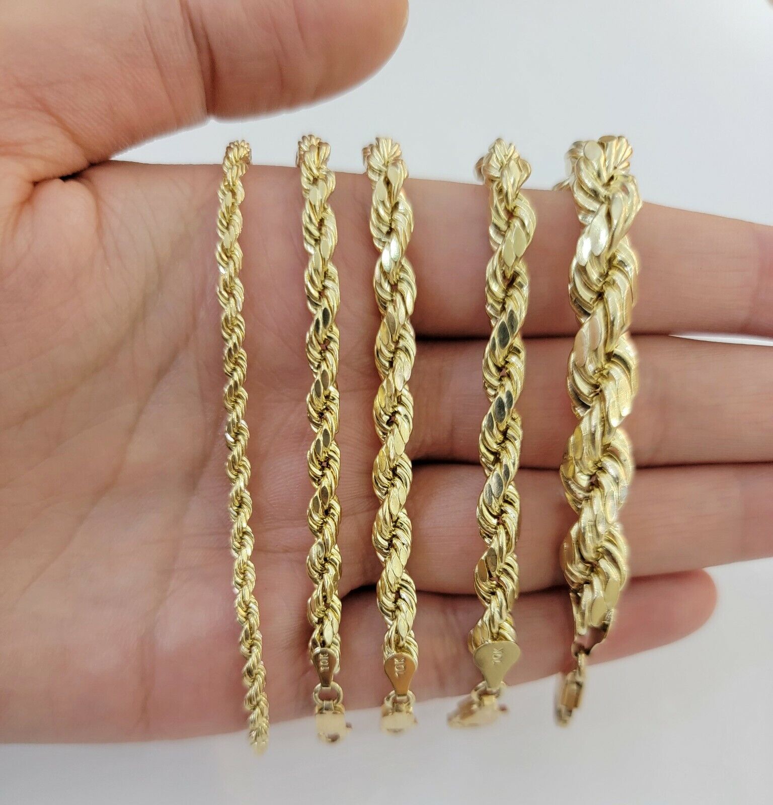 Solid 10k Yellow Gold Rope bracelet 7" 7.5" 8" 8.5" 9" Men Women 3mm - 9mm REAL - GoldenlinQ