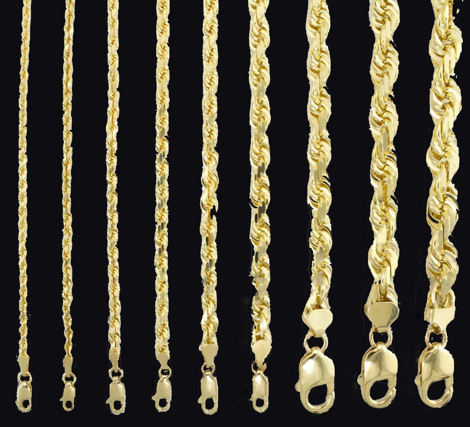 Solid 10k Yellow Gold Rope Chain 1mm - 10mm Diamond Cut Pendant Necklace16" - 30" - GoldenlinQ