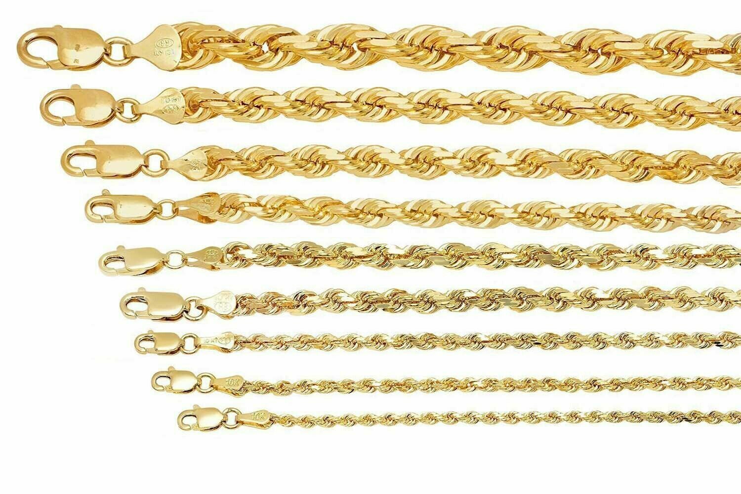 Solid 10k Yellow Gold Rope Chain 1mm - 10mm Diamond Cut Pendant Necklace16" - 30" - GoldenlinQ