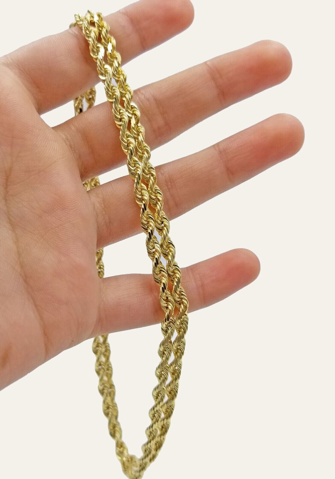 Solid 10k Yellow Gold Rope Chain Necklace 24" inch 3.5 mm Diamond cuts Real 10kt - GoldenlinQ
