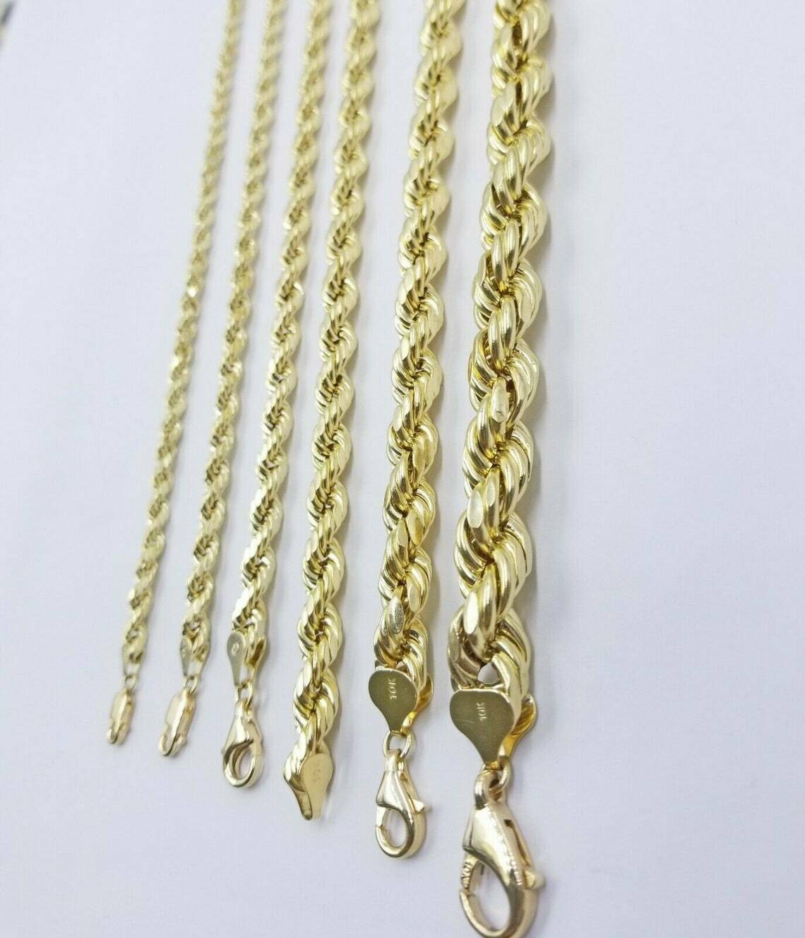 Solid 10k Yellow Gold Rope Chain Pendant Necklace 4mm - 10mm Diamond Cut 18" - 30" - GoldenlinQ