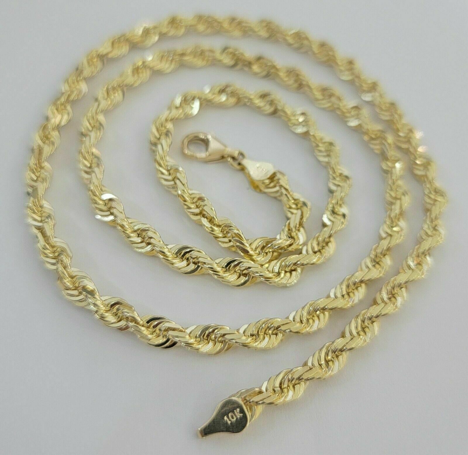Solid 10k Yellow Gold Rope Chain Pendant Necklace 4mm - 10mm Diamond Cut 18" - 30" - GoldenlinQ