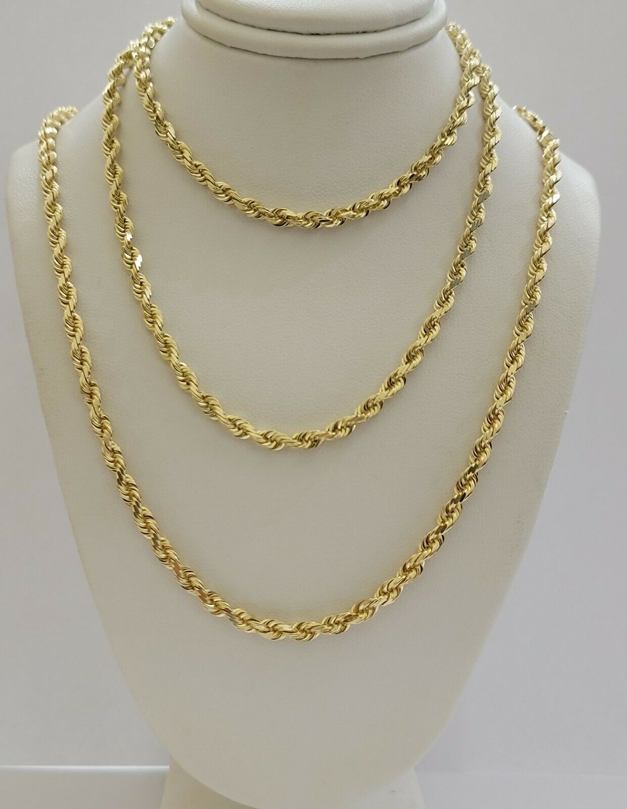 SOLID 10k Yellow Gold Rope Necklace 2 3mm 4mm 18" - 30 Inch REAL 10 kt gold Chain - GoldenlinQ
