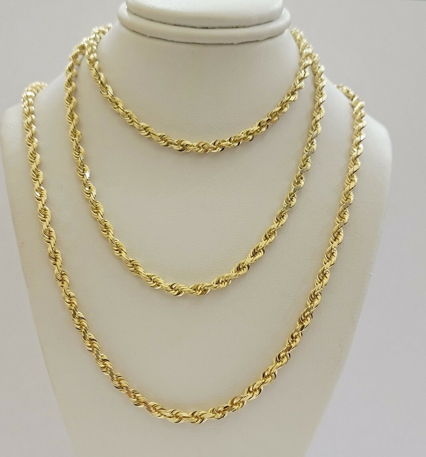 SOLID 10k Yellow Gold Rope Necklace Chain 4mm 18" - 30 Inch REAL 10KT Gold - GoldenlinQ