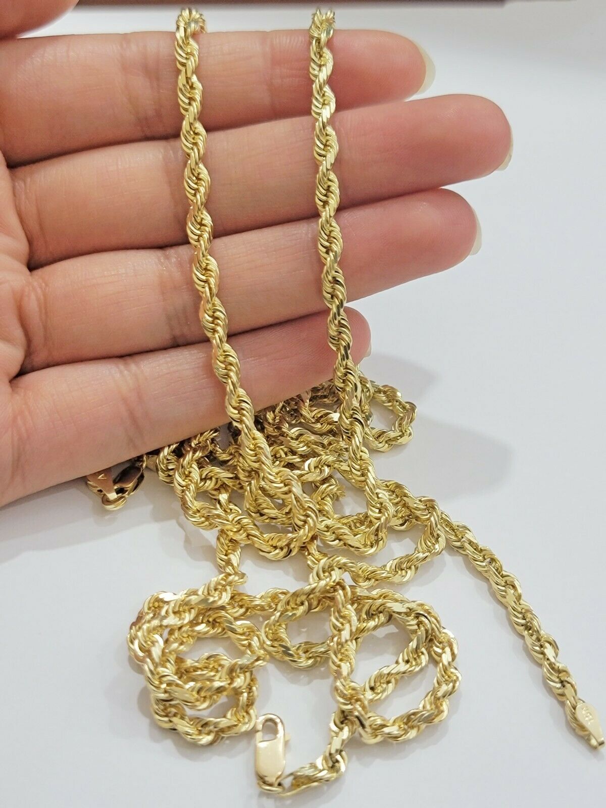 SOLID 10k Yellow Gold Rope Necklace Chain 4mm 18" - 30 Inch REAL 10KT Gold - GoldenlinQ