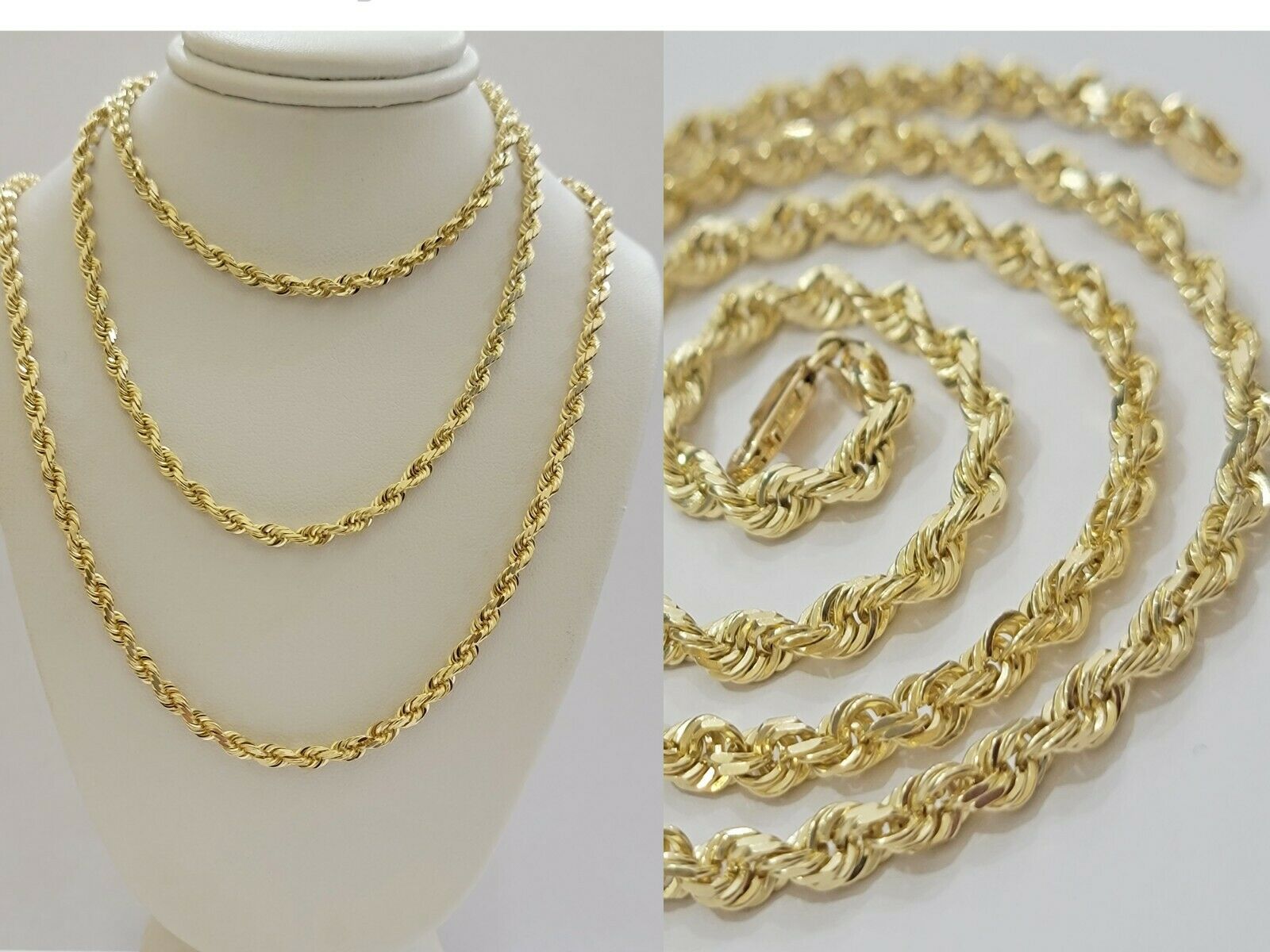 SOLID 10k Yellow Gold Rope Necklace Chain 4mm 18" - 30 Inch REAL 10KT Gold - GoldenlinQ