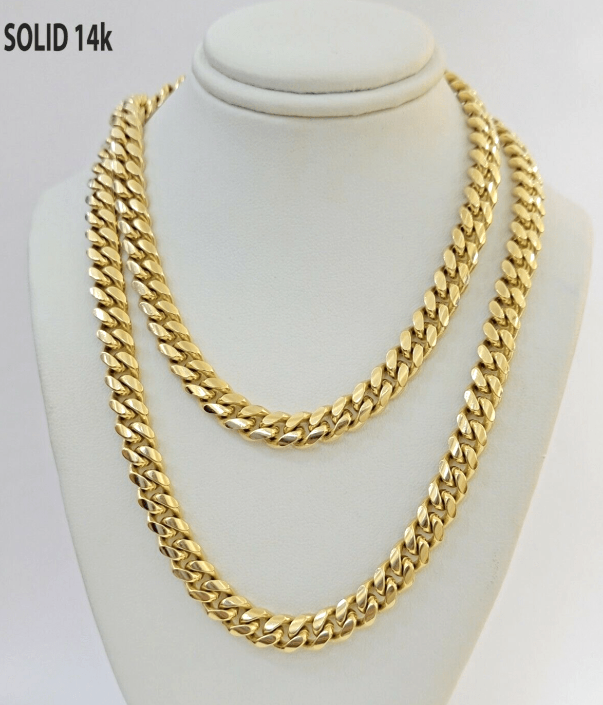 Solid 14k Gold Chain 7mm 22 Inch Miami Cuban Link Necklace Real 14kt Mens - GoldenlinQ