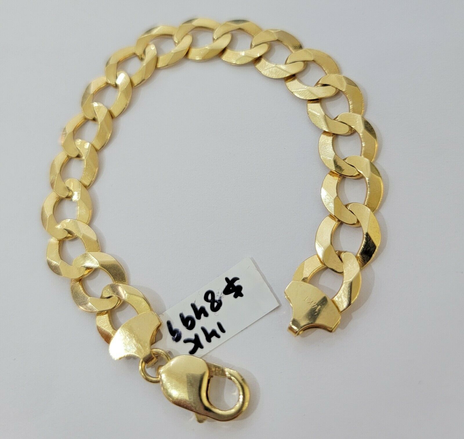 Solid 14k Gold Cuban Curb link Bracelet 8" 13.5mm 14kt Yellow Gold SOLID,Lobster - GoldenlinQ
