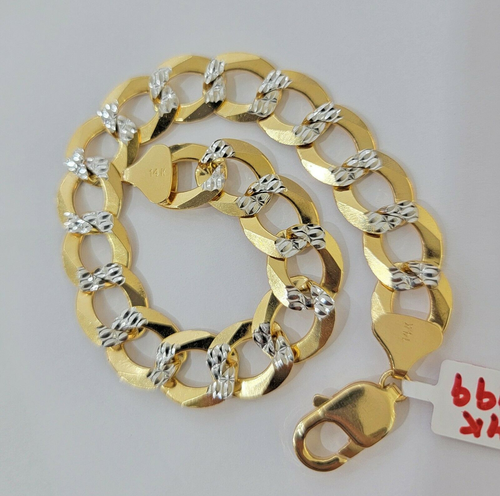 Solid 14k Gold Cuban Curb link Bracelet 9" 13.5mm 14kt Yellow Gold Diamond Cut - GoldenlinQ