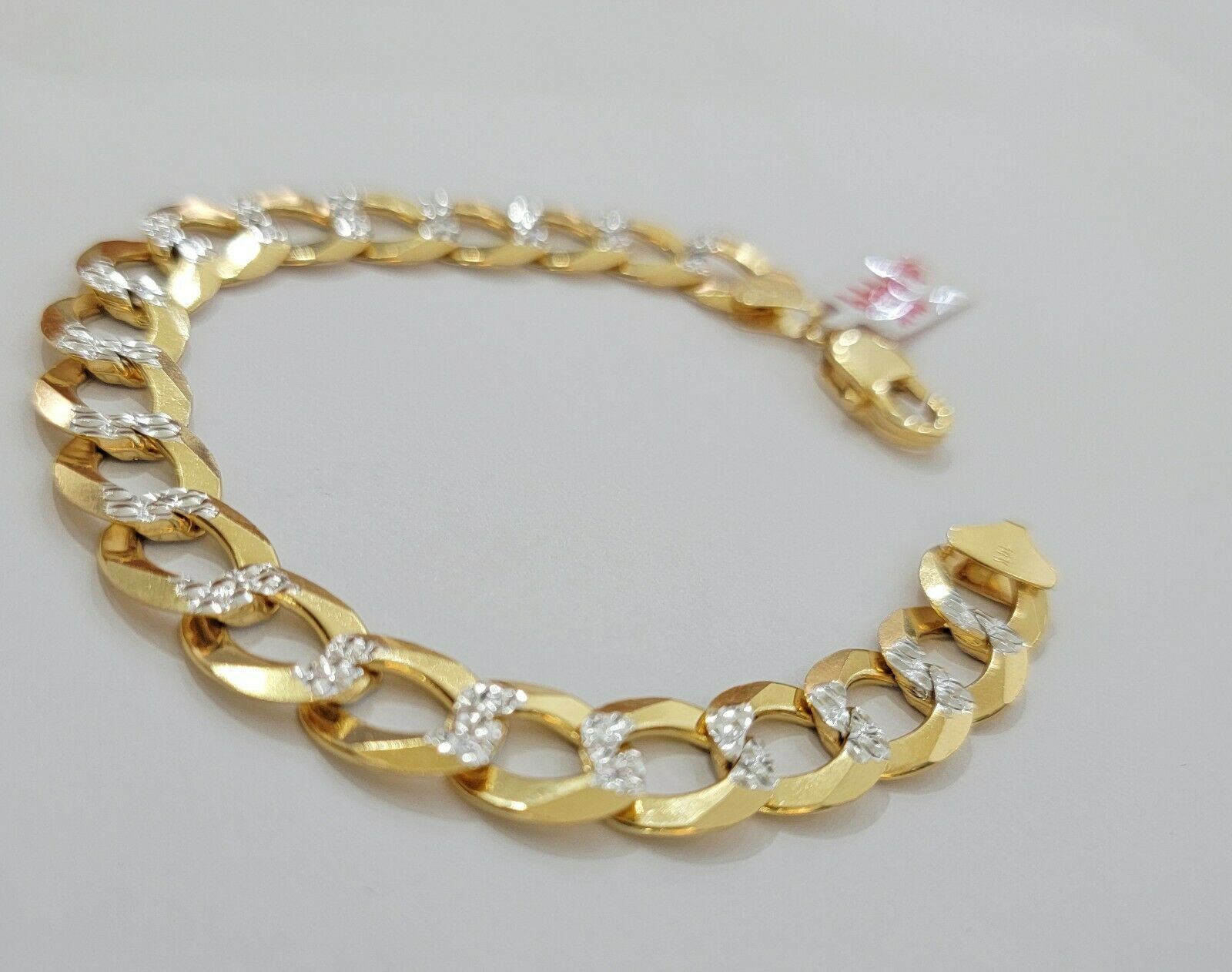Solid 14k Gold Cuban Curb link Bracelet 9" 13.5mm 14kt Yellow Gold Diamond Cut - GoldenlinQ