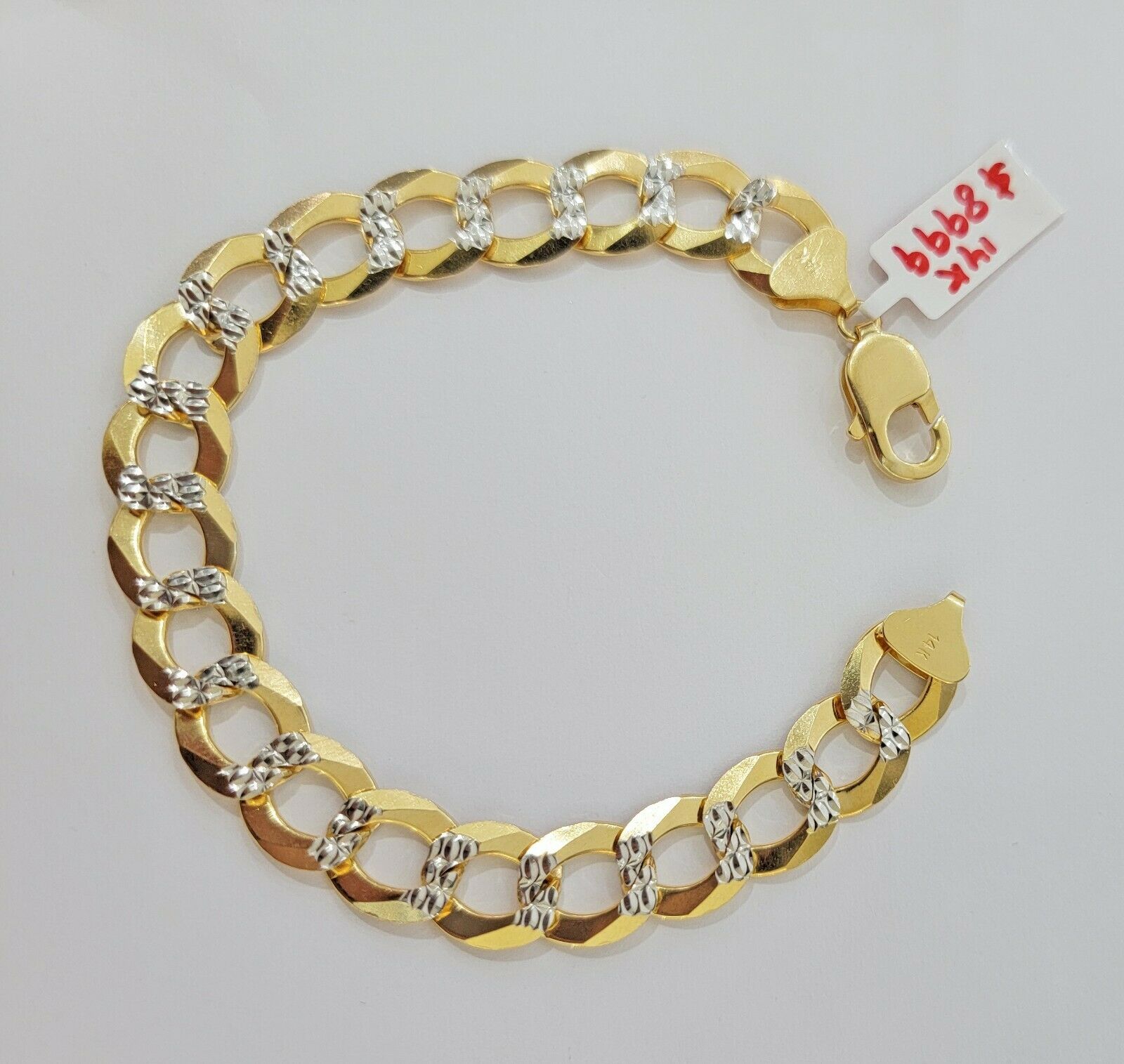 Solid 14k Gold Cuban Curb link Bracelet 9" 13.5mm 14kt Yellow Gold Diamond Cut - GoldenlinQ