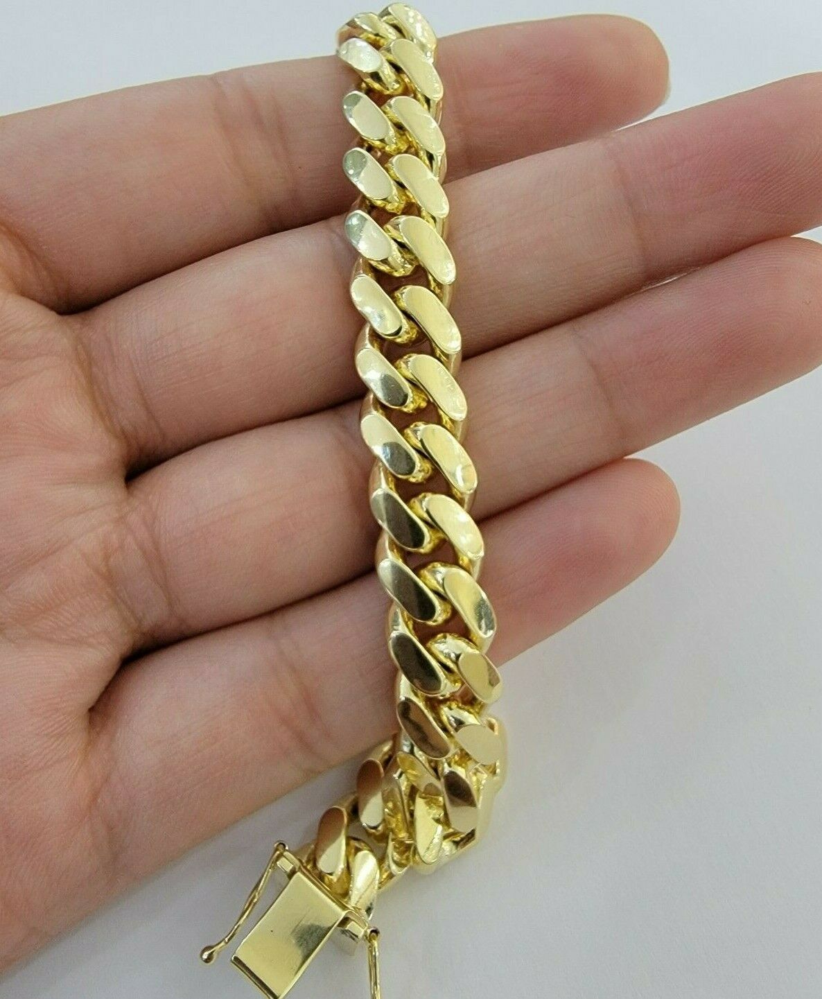Solid 14k Gold Miami Cuban Link Bracelet 8.5" 9mm 14kt Yellow Gold Real 14kt MEN - GoldenlinQ