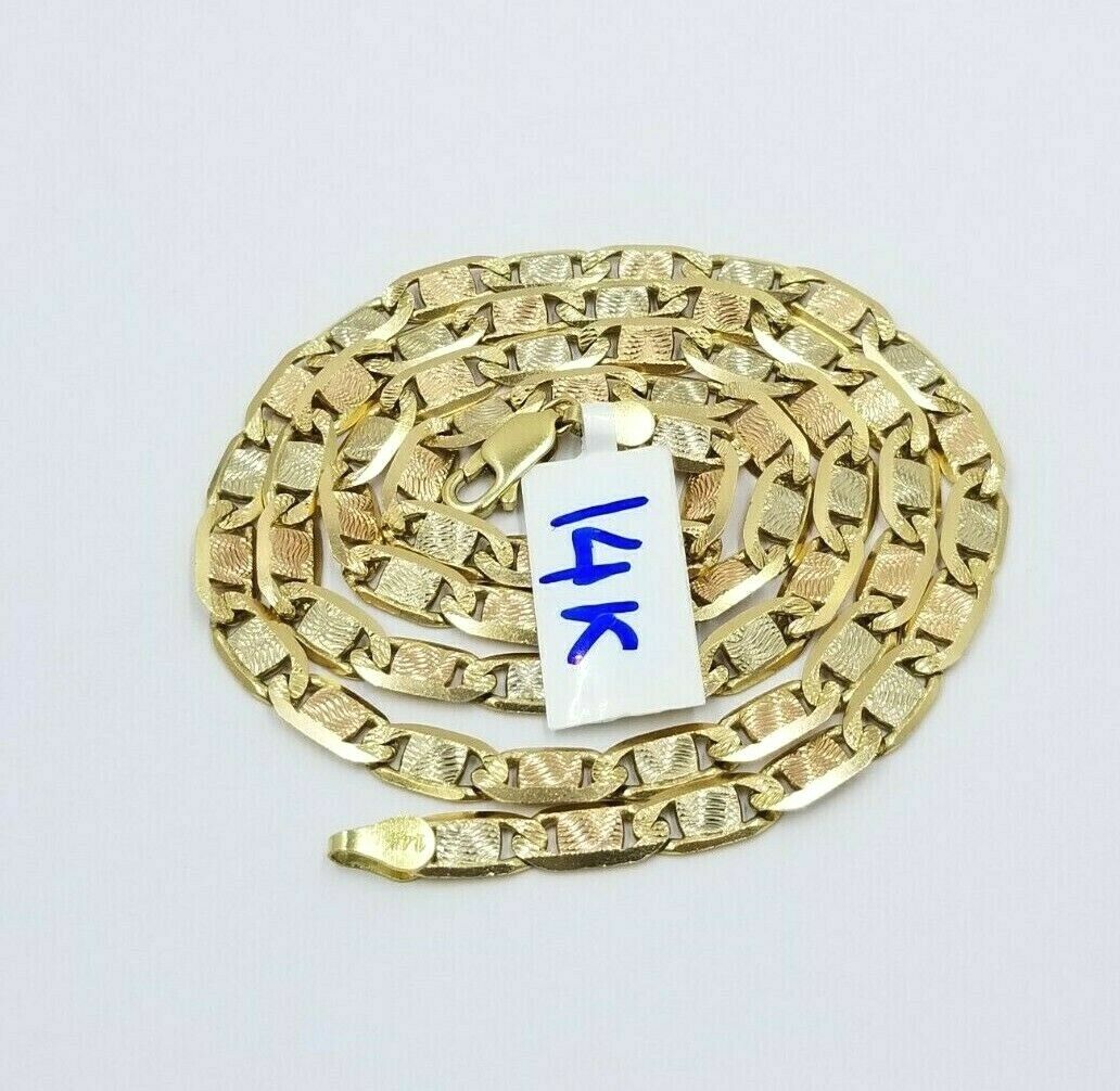 SOLID 14K Gold Necklace Men Women 5mm 18" 20" 22" 24" Heavy REAL 14KT Trio Gold - GoldenlinQ