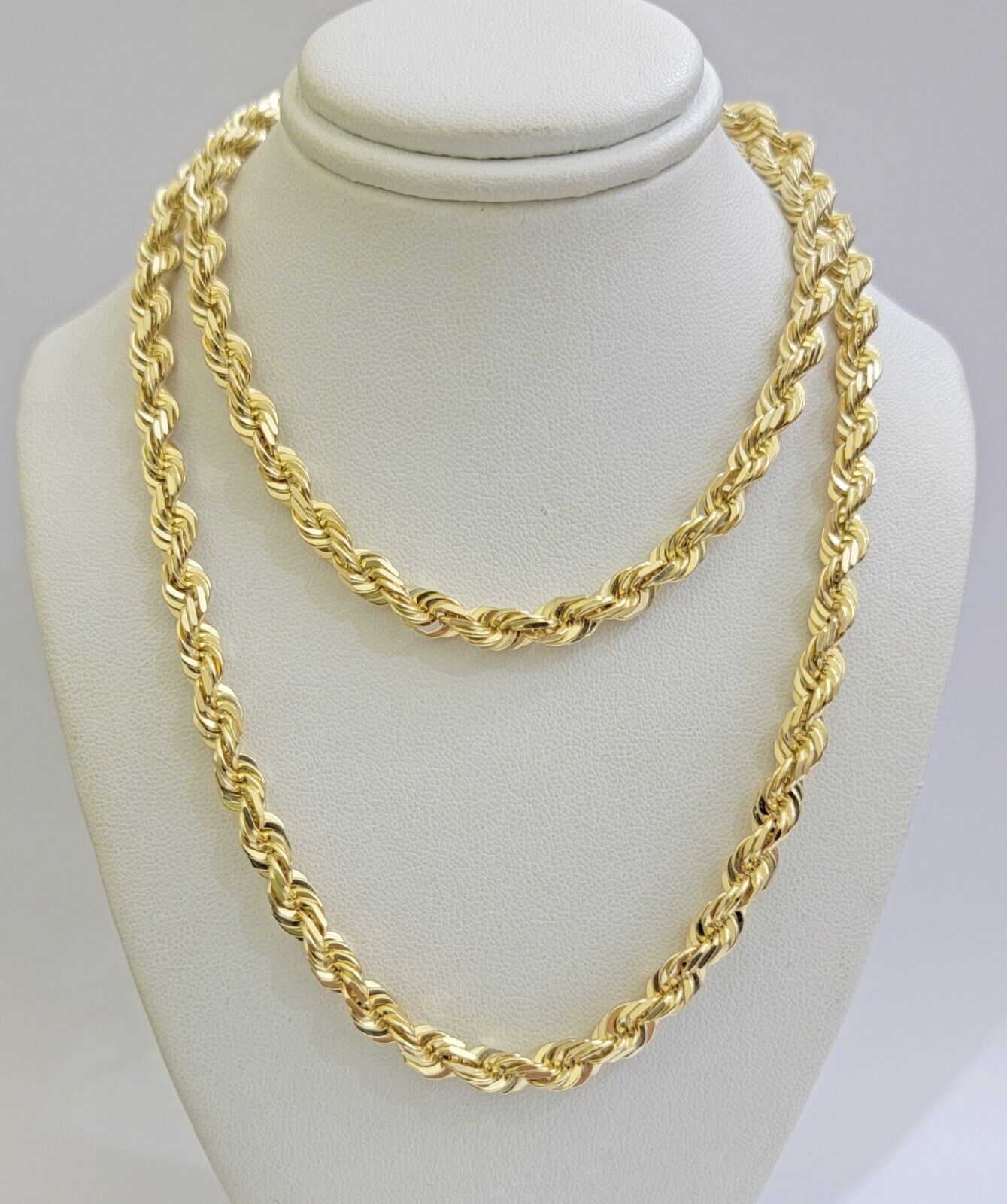 Solid 14k Gold Rope Chain Necklace 22 Inch 6mm Real 14kt Yellow Gold Diamond Cut