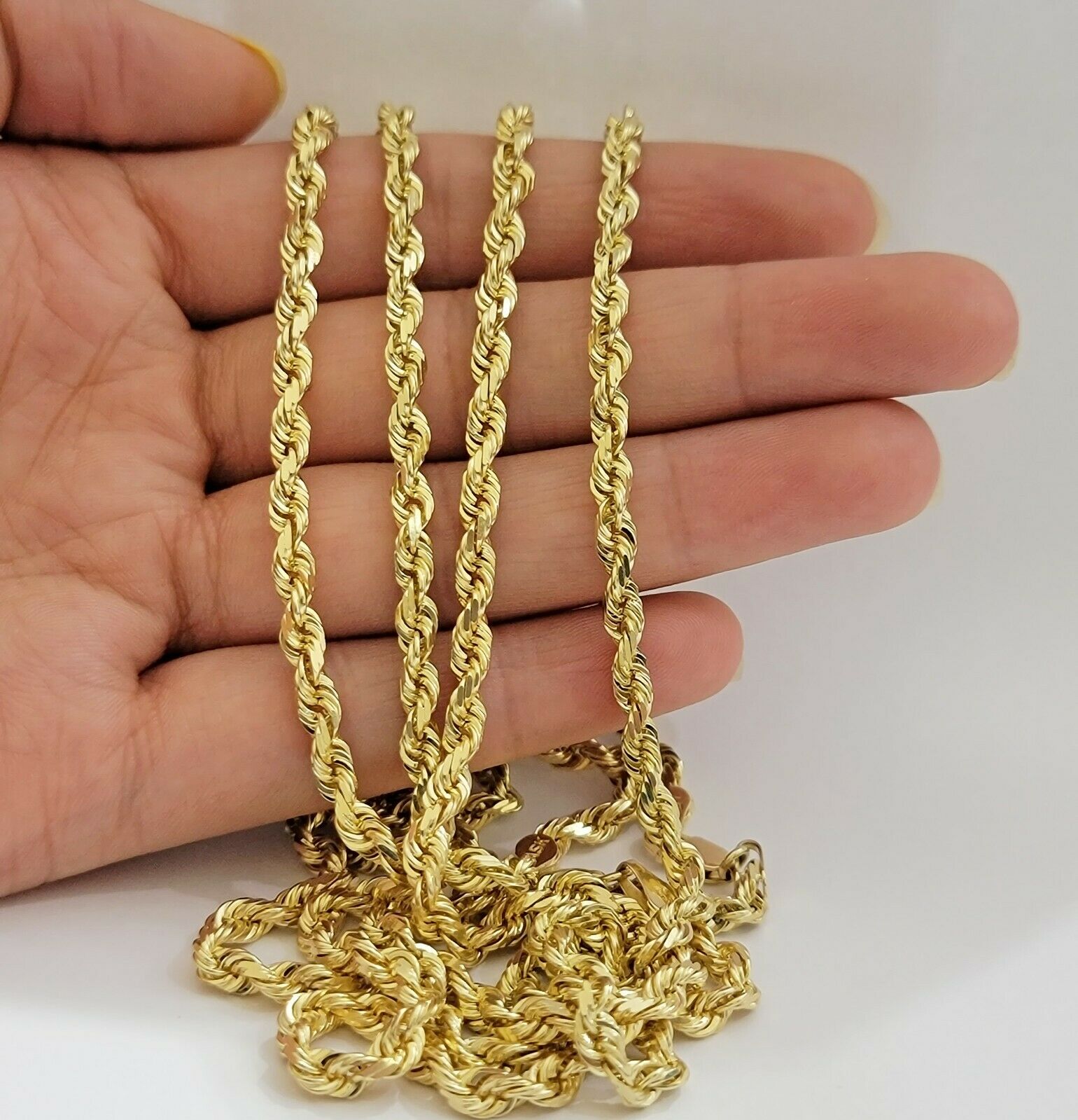 Solid 14k Gold Rope Chain Necklace 4mm 18" - 30" Inch REAL 14KT Yellow Gold - GoldenlinQ