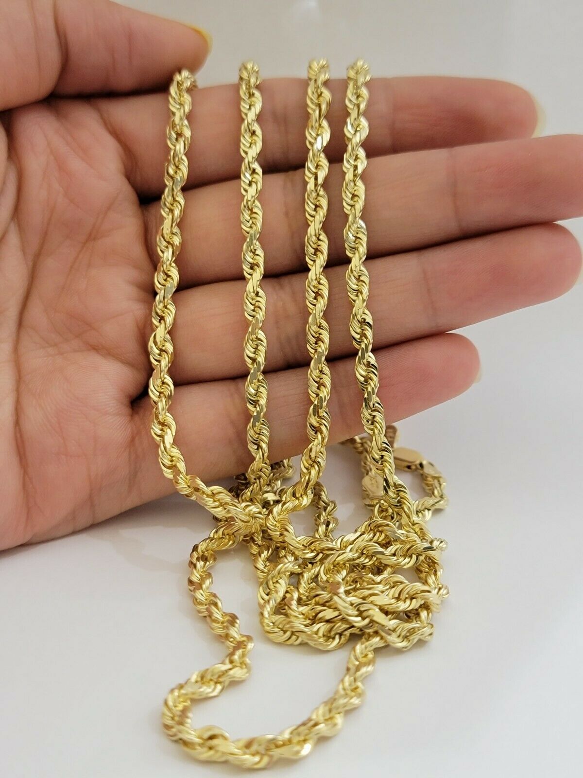 Solid 14k Gold Rope Chain Necklace 4mm 18" - 30" Inch REAL 14KT Yellow Gold - GoldenlinQ